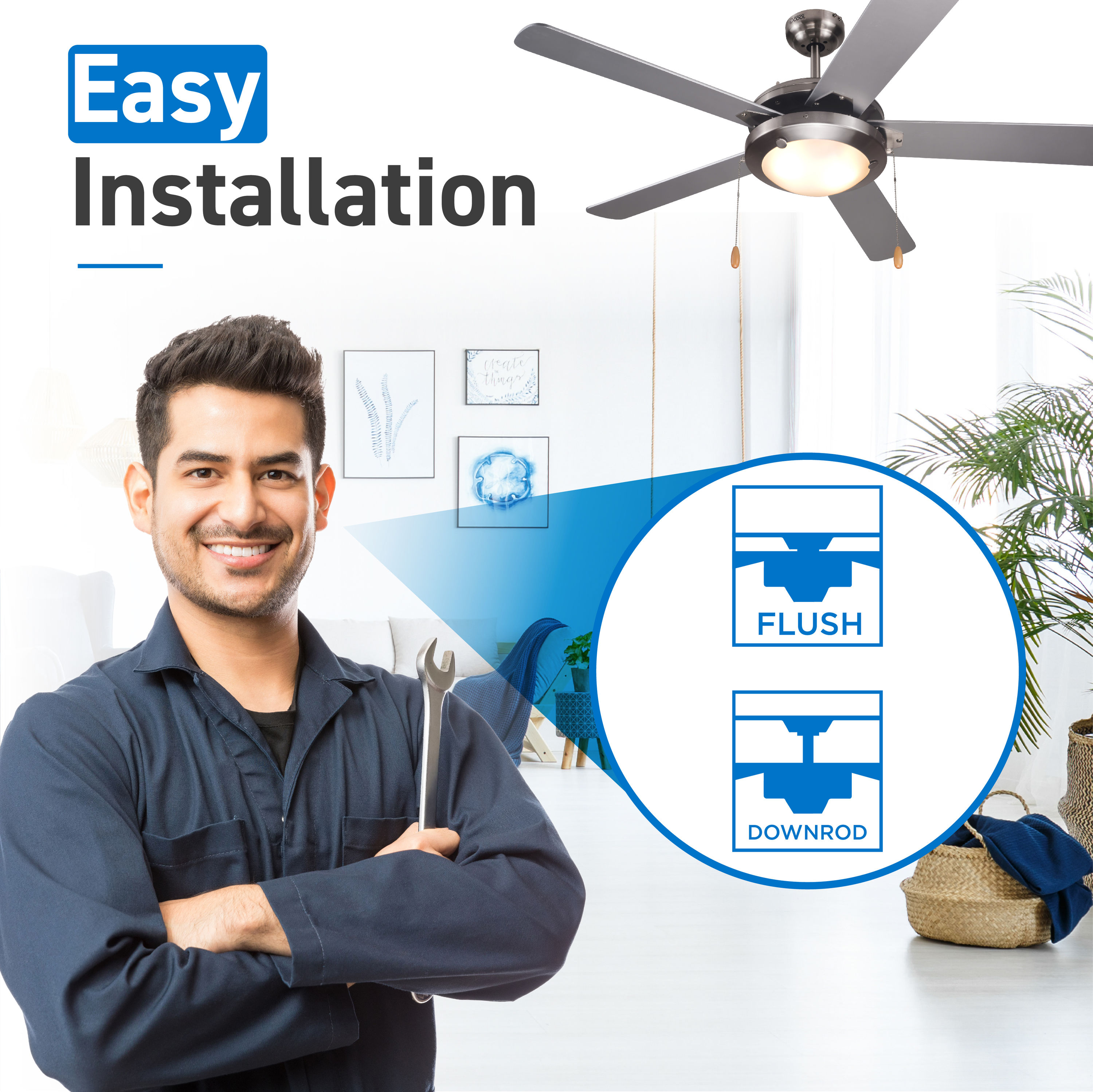 Silver 52" Modern Ceiling Fan with LED Light and 5 Blades