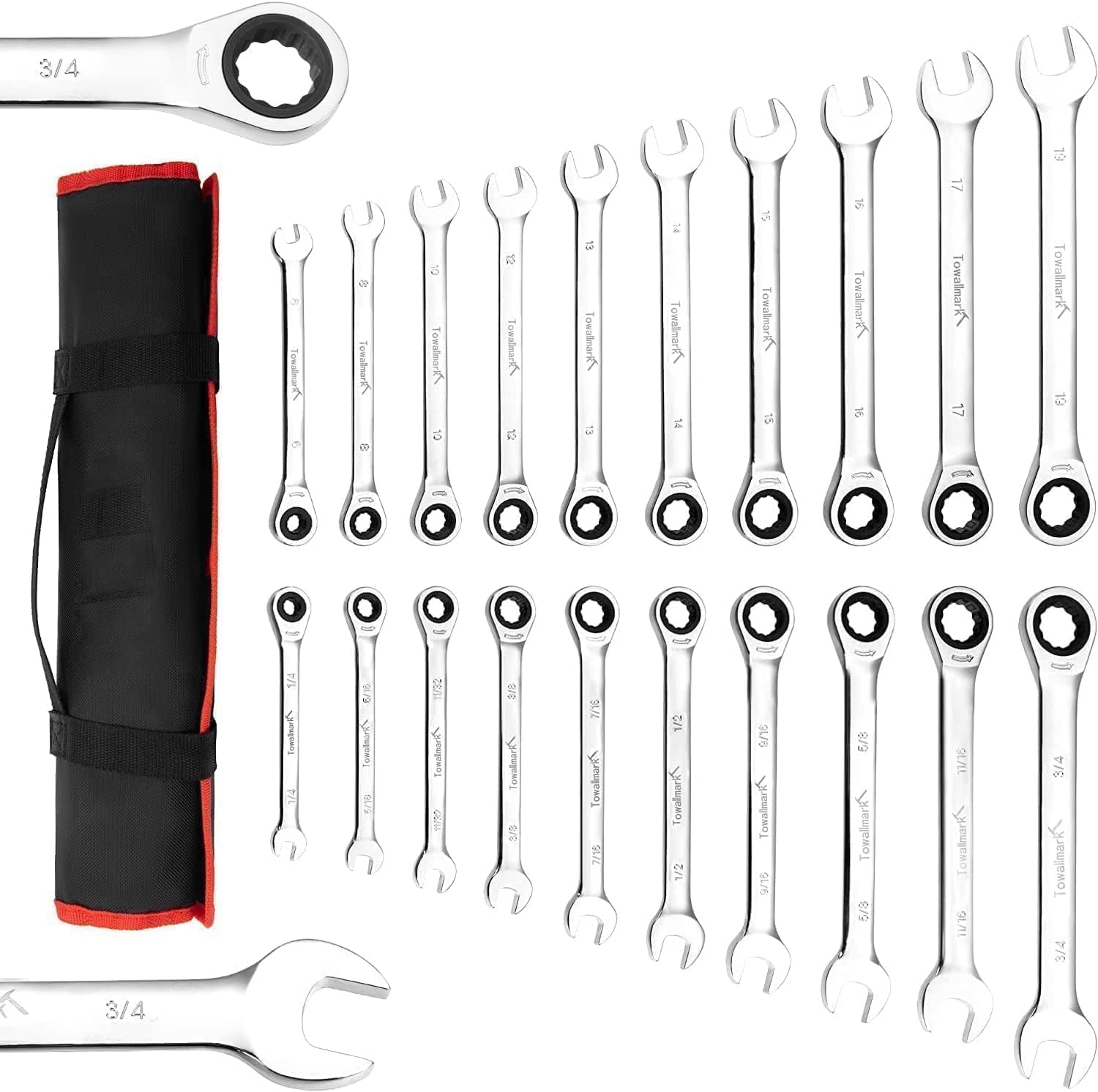 Garvee 20-Piece Ratchet Spanner Set SAE 1/4in-3/4in and Metric 6-19mm 72-Tooth Cr-V Steel with Tool Bag for Home and Car Repair #CNF-XICJLTGD7O2