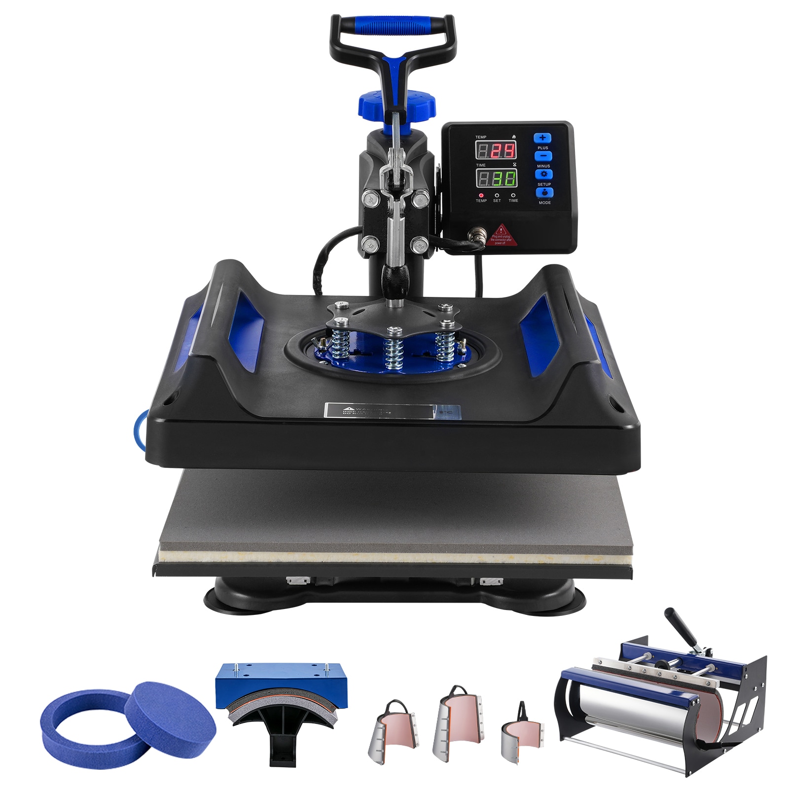 SVOPES SCYTS30OZ15104444V1 Heat Press Machine 15 x 15 inch 8 in 1 Heat Transfer Machine with 30 oz Tumbler Press 360degree Swing Away Digital T-Shirt Pressing Teflon Coating for T-Shirts/Mugs/Hats/Plates Black+Blue