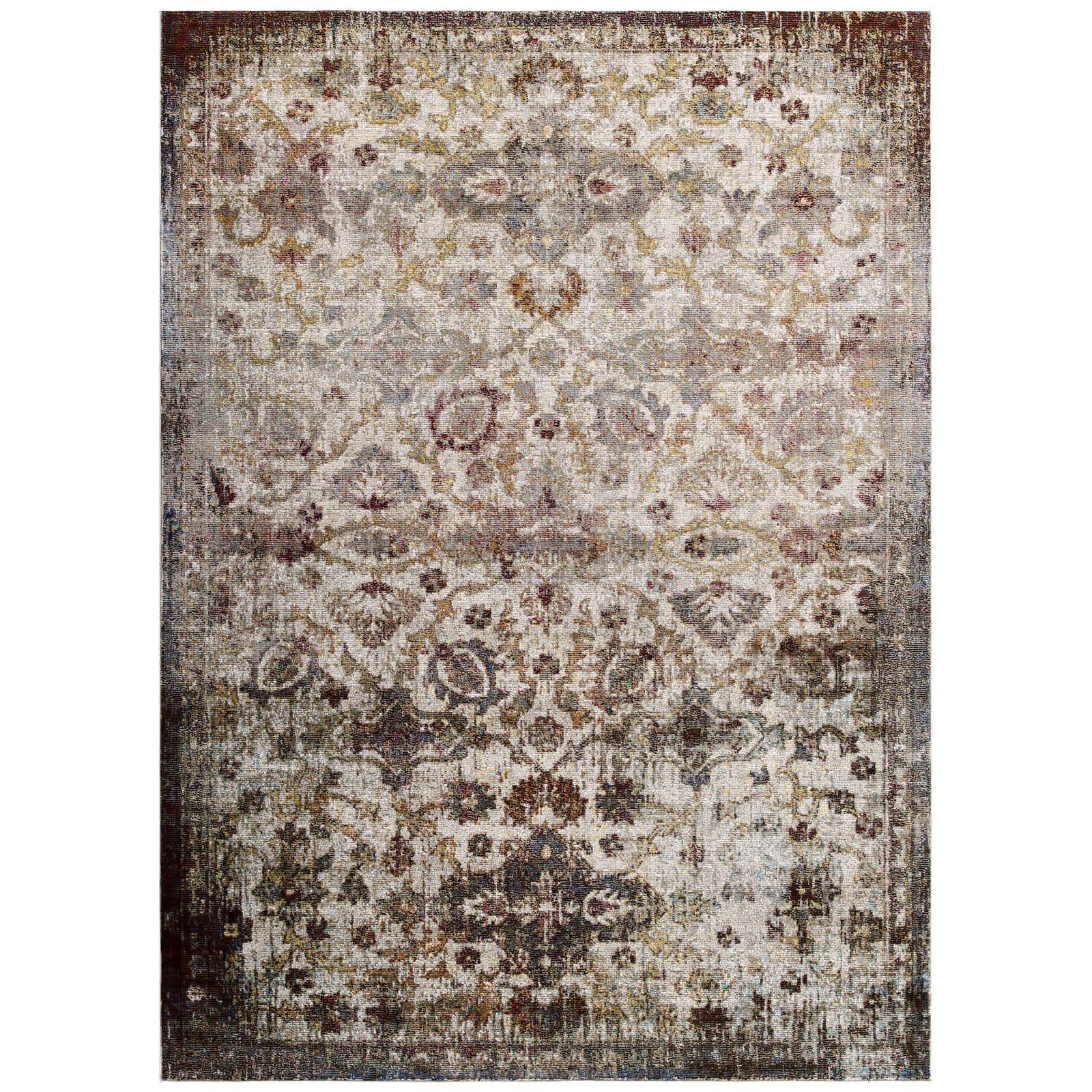  Success Kaede Distressed Vintage Floral Moroccan Trellis 5x8 Area Rug in Multicolored