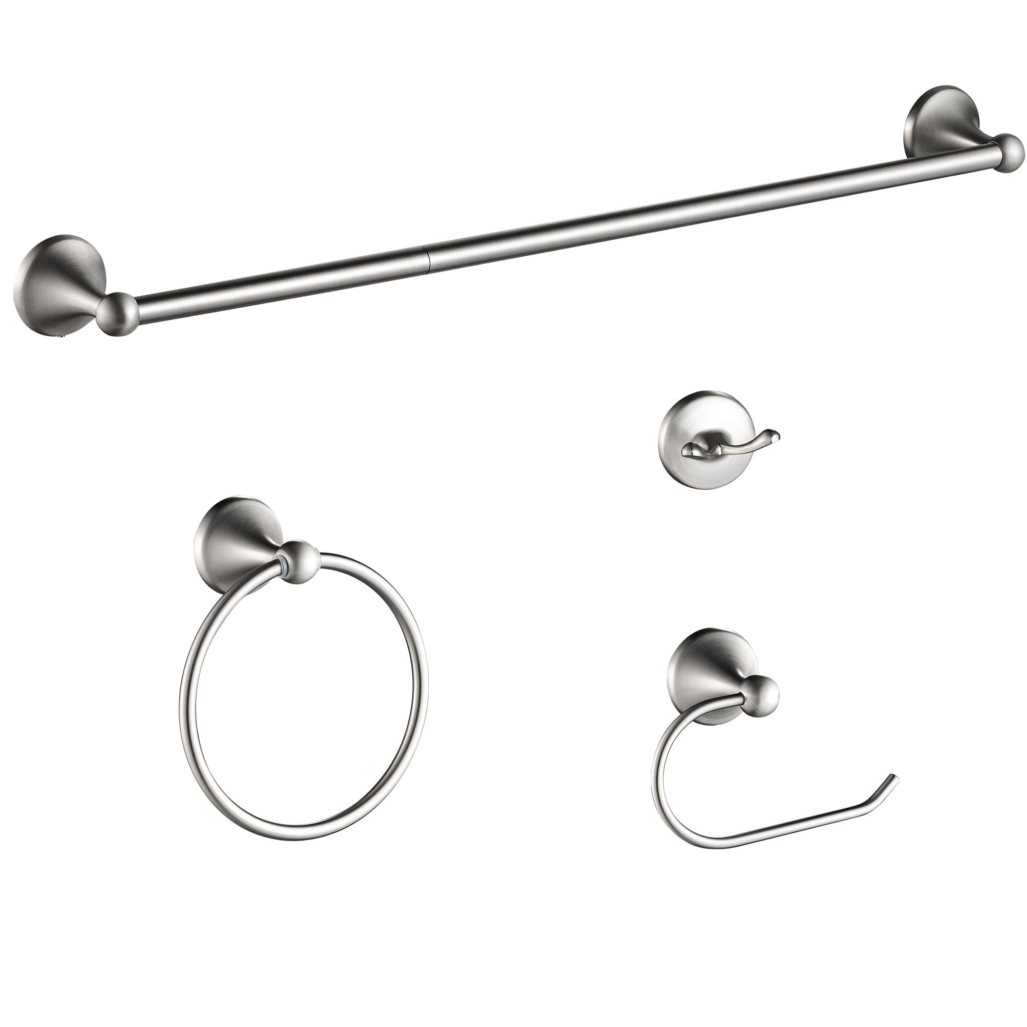FORIOUS LL19102BN4A 4 -Piece Brushed Nickel Decorative Bathroom Hardware Set Towel Bar, Toilet Paper Holder, Towel Ring ,Robe Hook Included