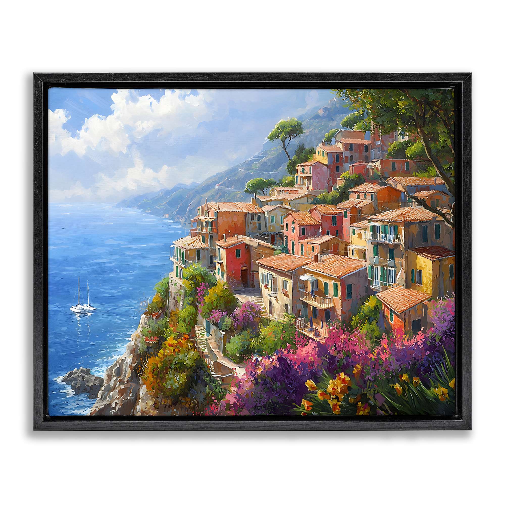 Stupell Industries BT-714-FFB-24X30 Coastal Seaside Village View Floating Frame design by Franklyn Gregory