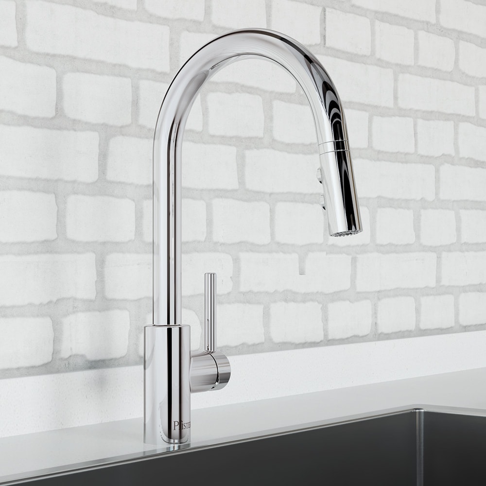 Pfister LG572-SAC Stellen Polished chrome Double Handle Deck-mount Pull-down Kitchen Faucet with Sprayer ( Deck Plate Included )