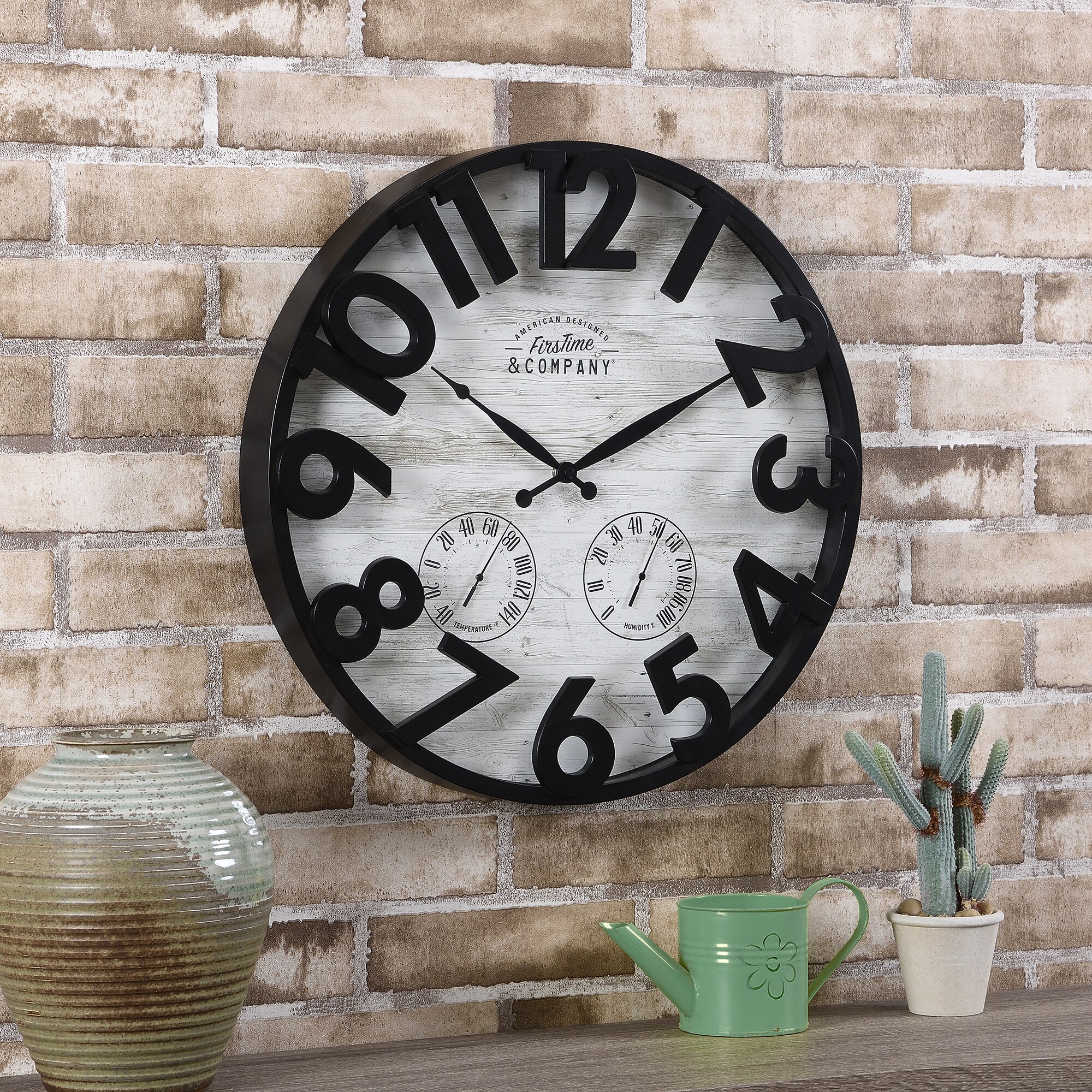 FirsTime & Co. Dark Silver Shiplap Outdoor Wall Clock, Farmhouse