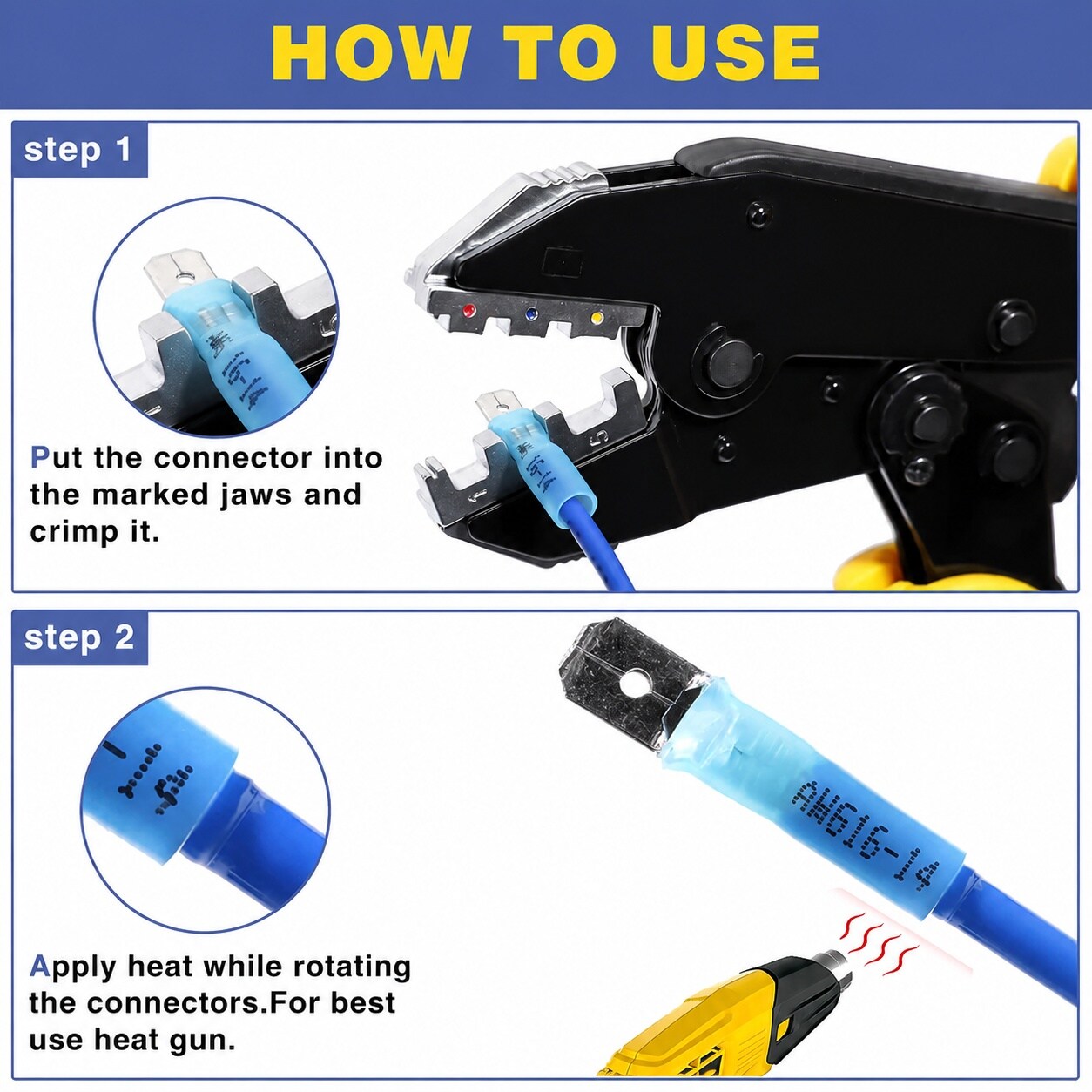 Aoibox 100 Piece Blue Heat Shrink Female Spade Connectors for 16 14 AWG ...