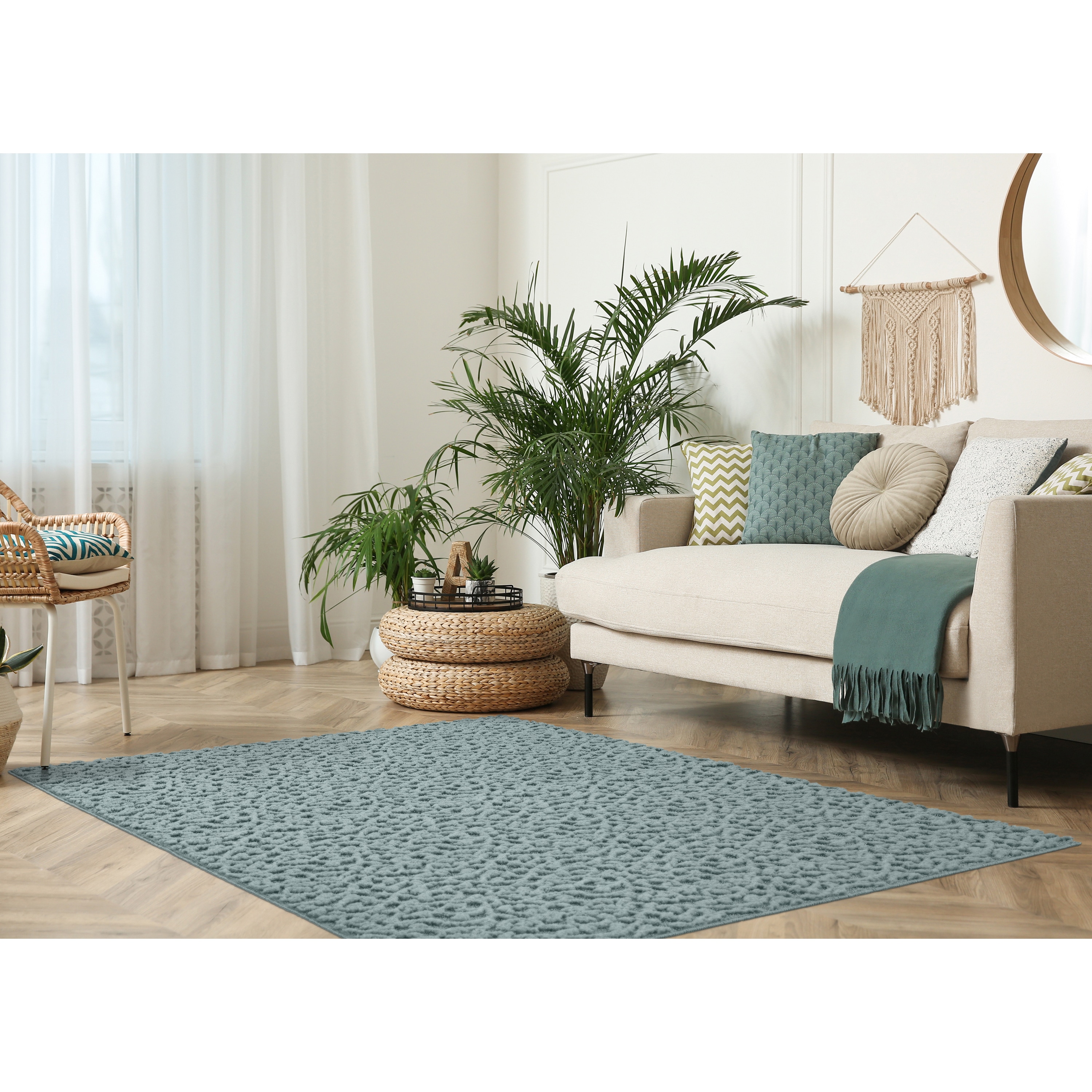 Garland Rug CL010N07210808 Ivy 6 x 9 (ft) Tufted Polypropylene Sea Foam Rectangular Indoor Floral/Botanical Farmhouse/Cottage Area rug