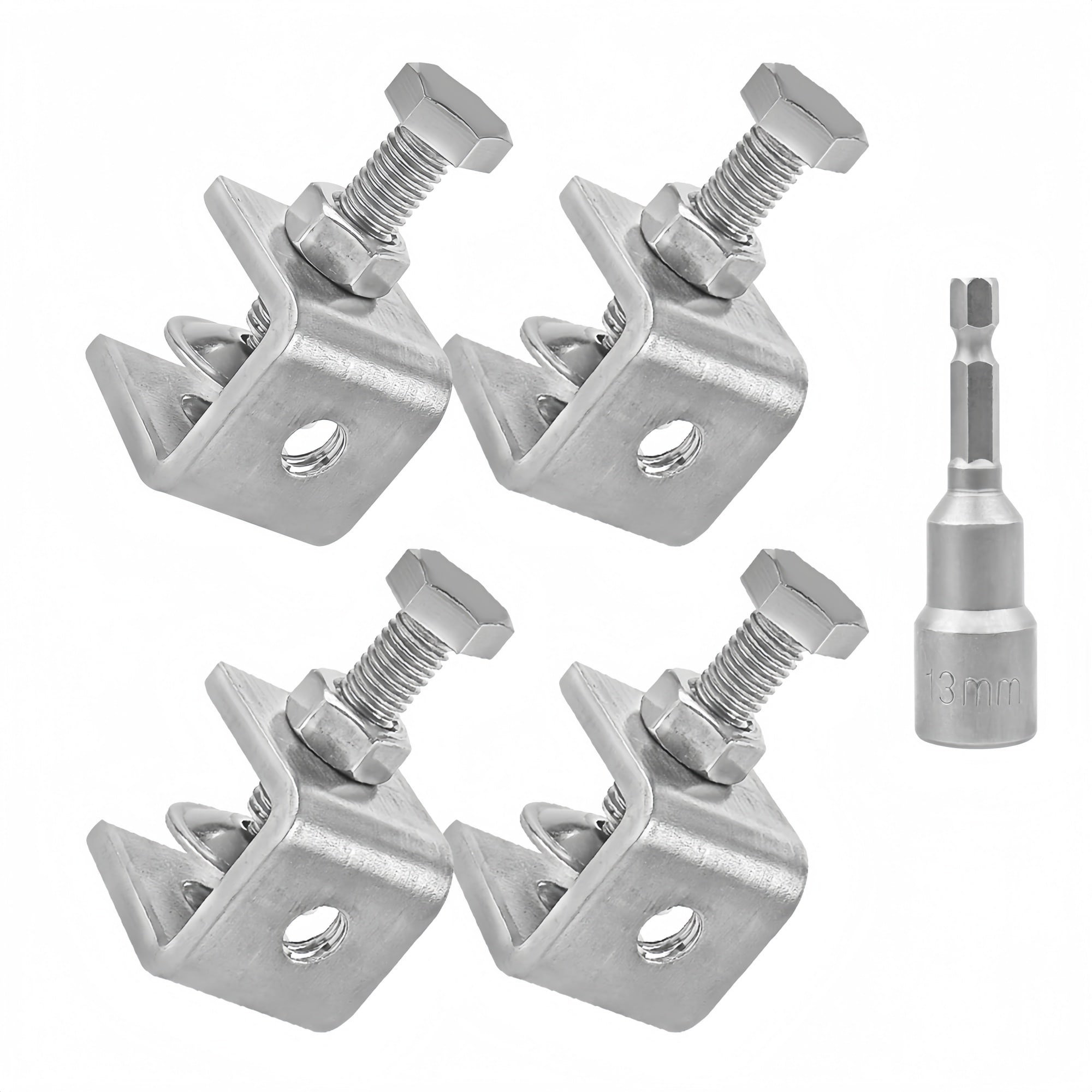 Numhew - Mini C-Clamps 20-mm Silver Stainless Steel 4-Pack