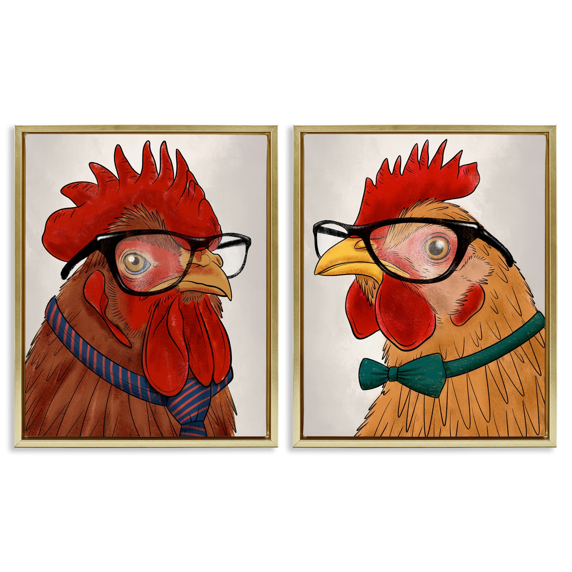 Stupell Industries B2-721-FFG-2PC-24X30 Quirky Hipster Roosters 2pc Floating Frame Set design by Marcus Prime