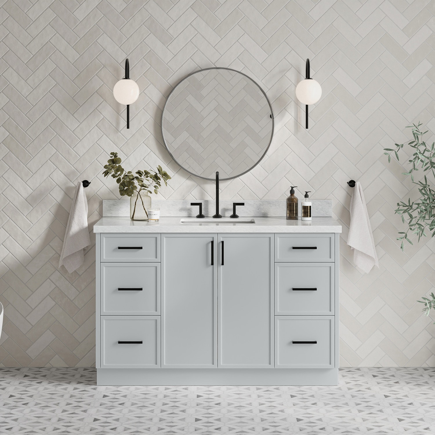 ARIEL - Kelly 54-in Gray Undermount Single Sink Bathroom Vanity with Carrara White Marble Marble Top