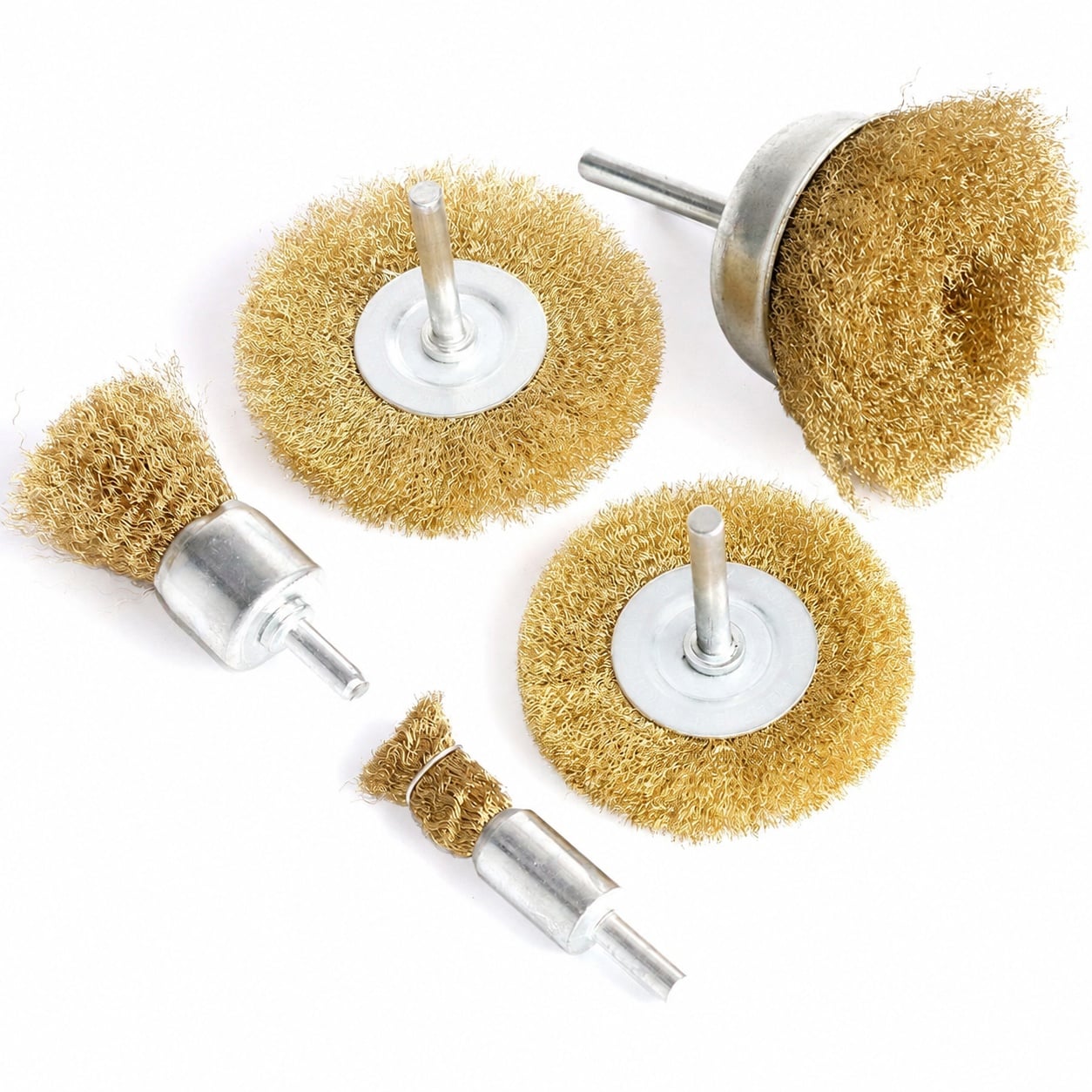 Etokfoks  1 4 in Brass Wire Wheel Cup End Brush Cleaning Tool for Drill 5 Pack Soft Wire for Metal Deburring Polishing