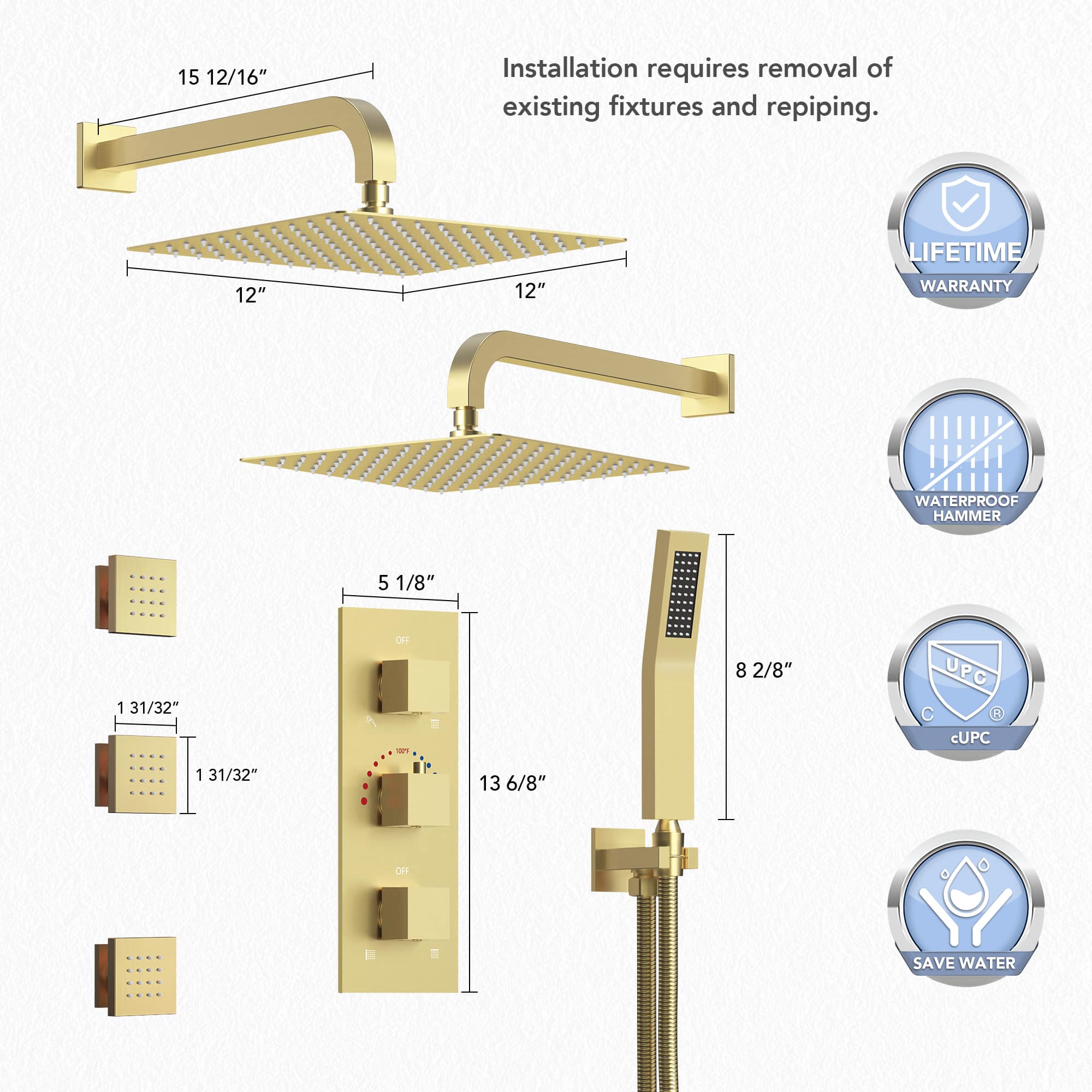 EVERSTEIN SFS-1068-GD12 Tub-Shower-Faucets - View #8