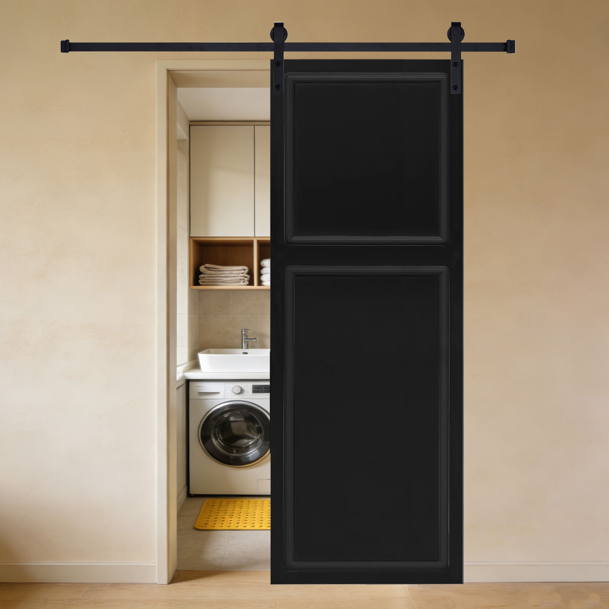 RITSU 96 in x 32 in Modern 2-Panel MDF Black Walnut Finish Barn Sliding ...