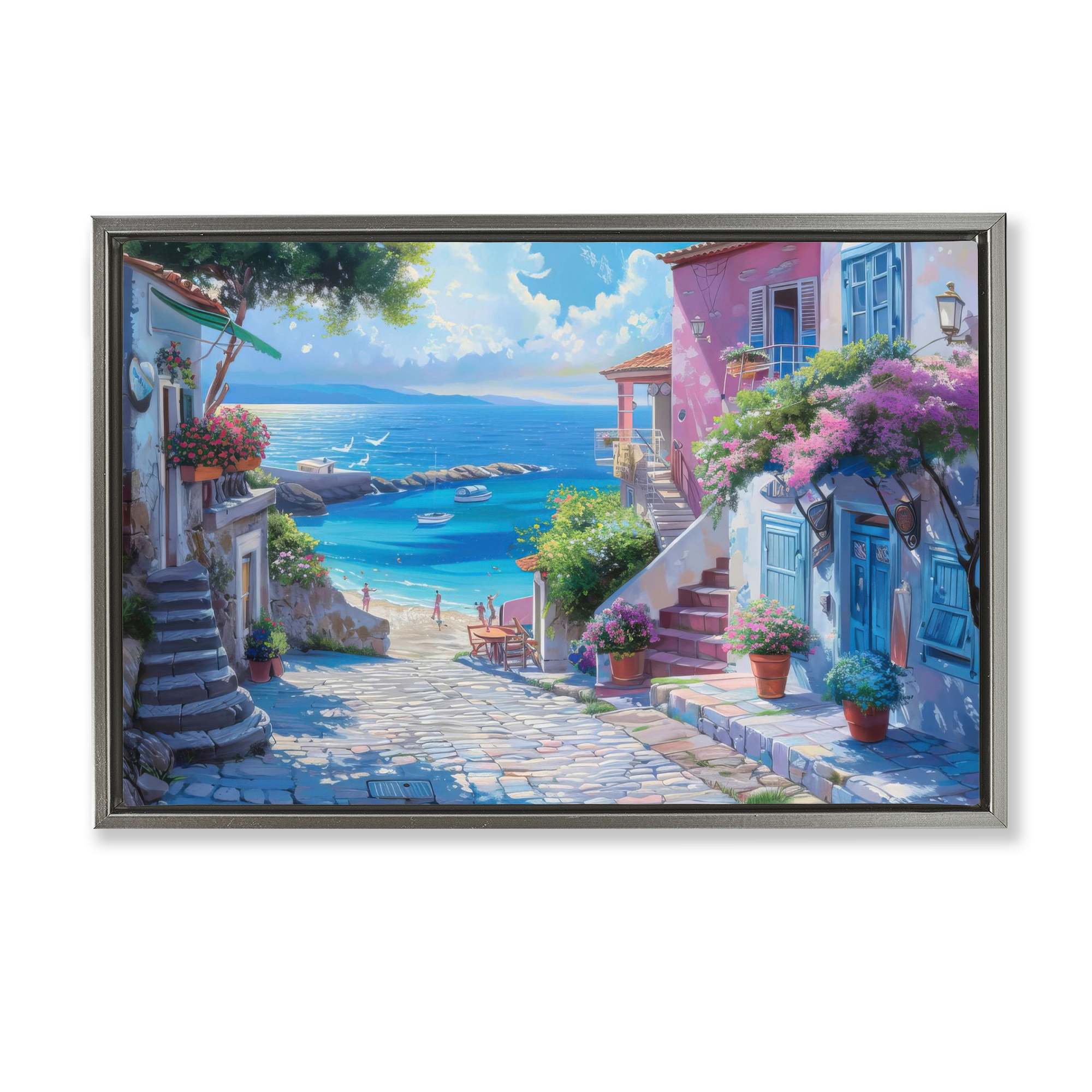 Stupell Industries BT-729-FFL-16X24 Seaside Village Cobblestones Floating Frame design by LSR Design Studio
