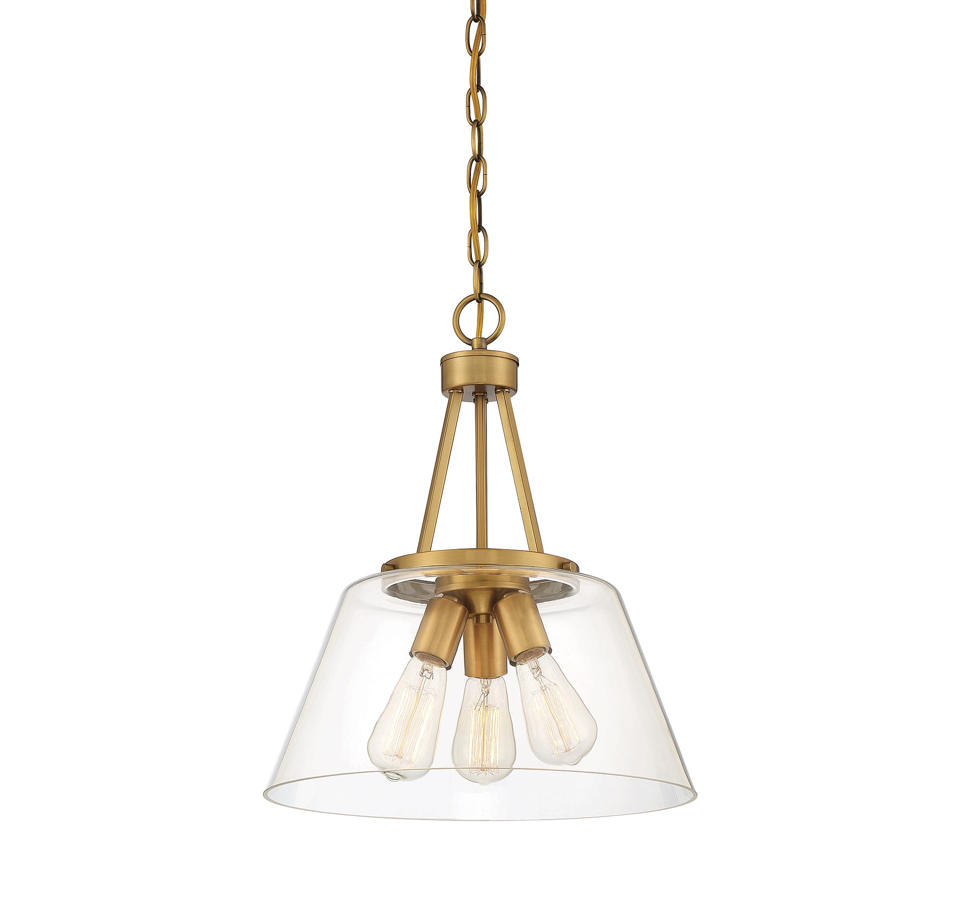 Calhoun Warm Brass 3-Light Clear Glass Pendant