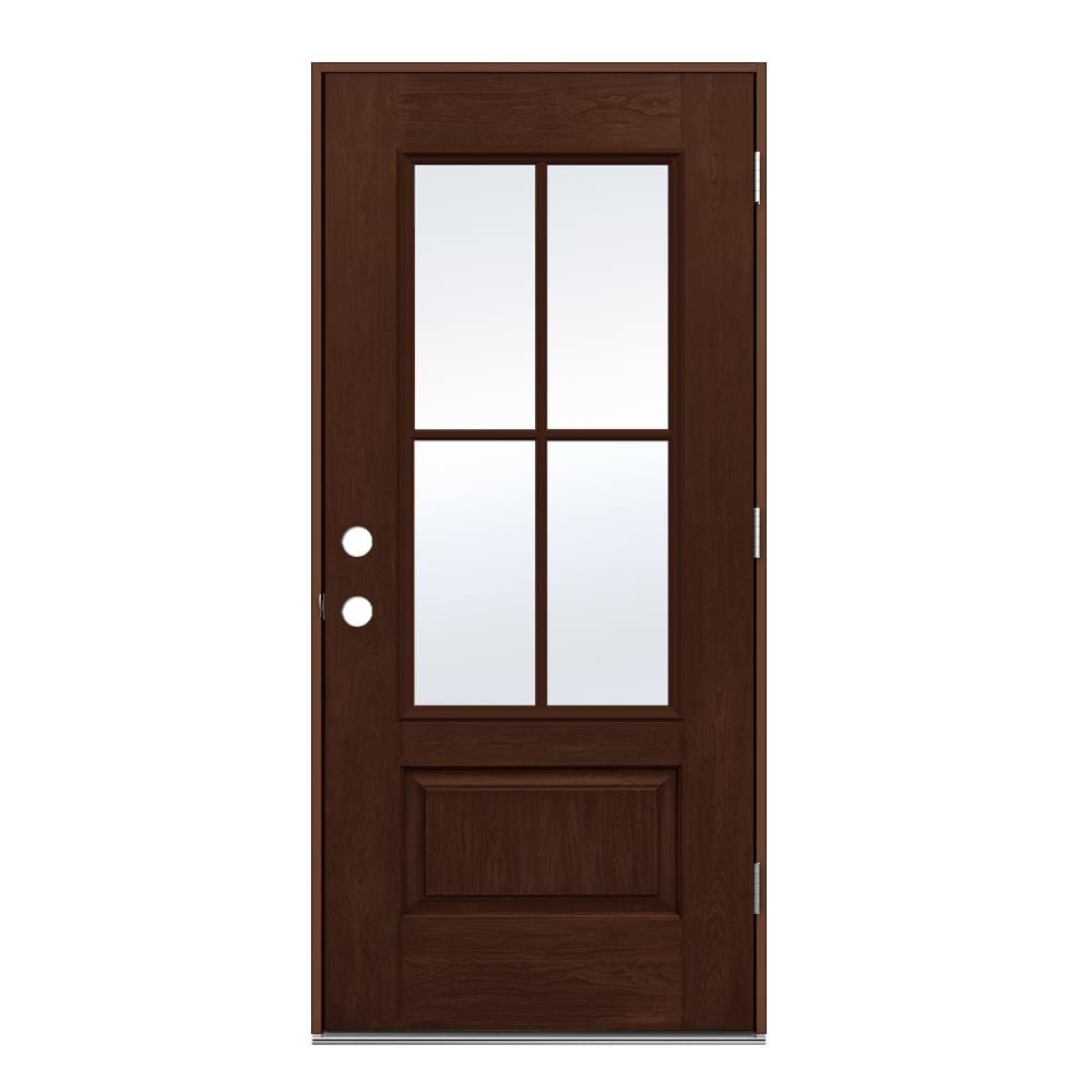 JELD-WEN LOWOLJW232500018 36-in x 80-in x 4-9/16-in Fiberglass 3/4 lite Left-hand outswing Coffee Bean Stained Prehung Front Door Insulating core