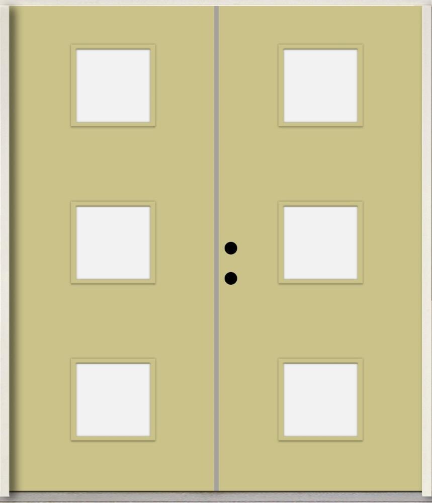 RELIABILT LO1066411 Spotlights 72-in x 80-in x Fiberglass 1/4 lite Right-hand inswing Universal Khaki Paint Painted Prehung Double Front Door Insulating core