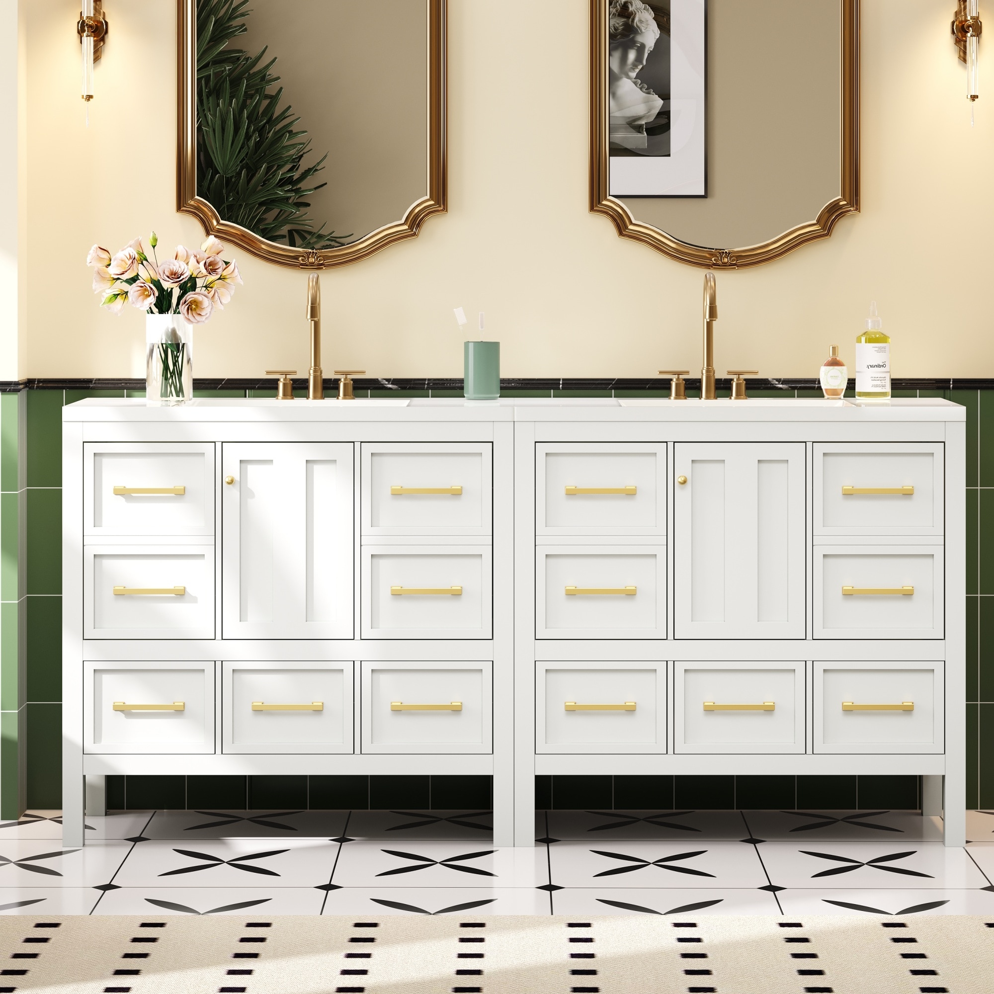 ModernLuxe L3P-N710SS00012K 72inch Bathroom Vanity Set with Resin Sink Separate Solid Wood Frame Bathroom Storage Cabinet Freestanding Vanity Set with Drawers Soft Closing Doors