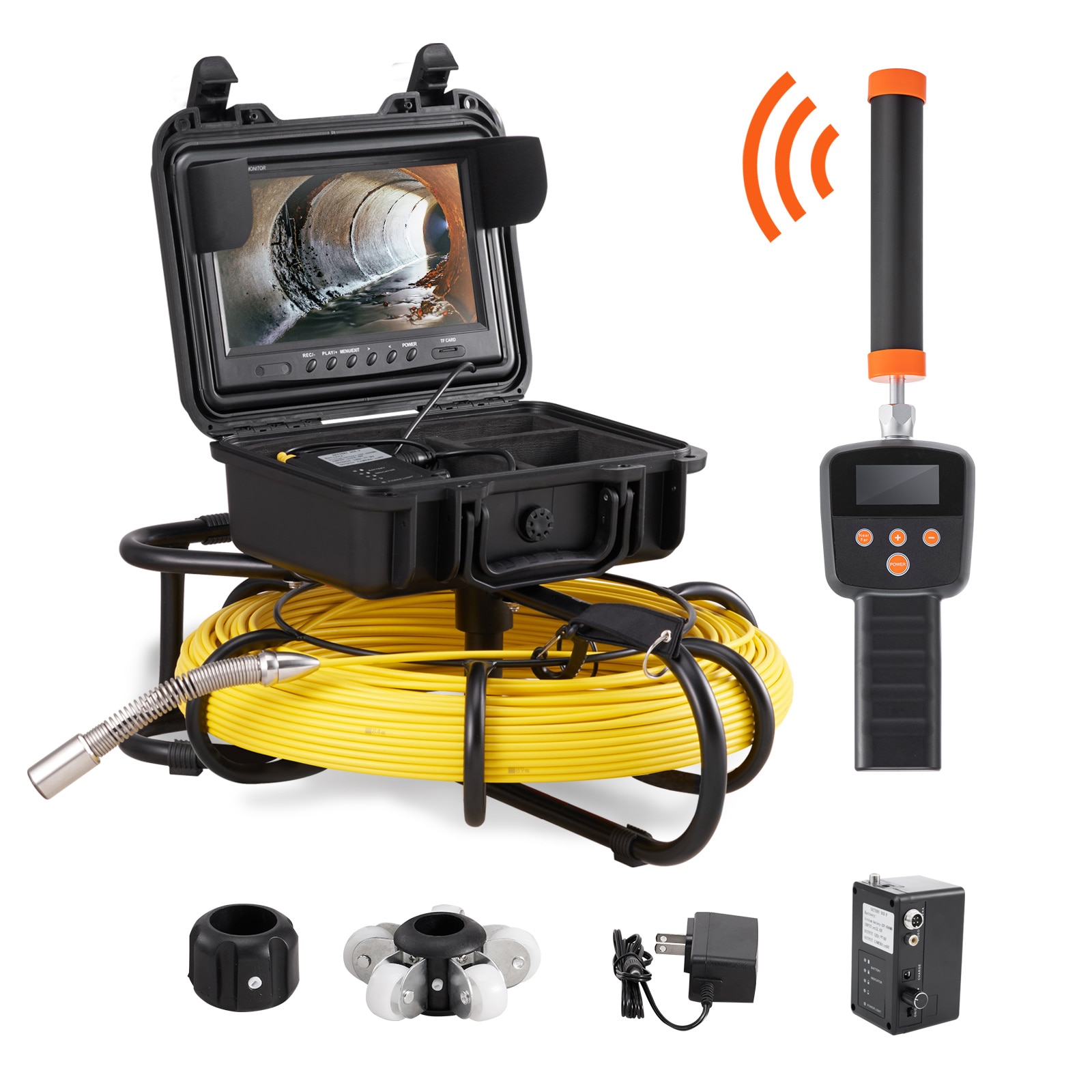 VEVOR Sewer Camera with 512-Hz Locator,300 ft/91.5 m, 9-in Pipeline  Inspection Camera w/DVR Function, IP68 Camera w/12 Adjustable LEDs, A 16 GB  SD Card for Sewer Line, Home, Duct Drain Pipe Plumbing