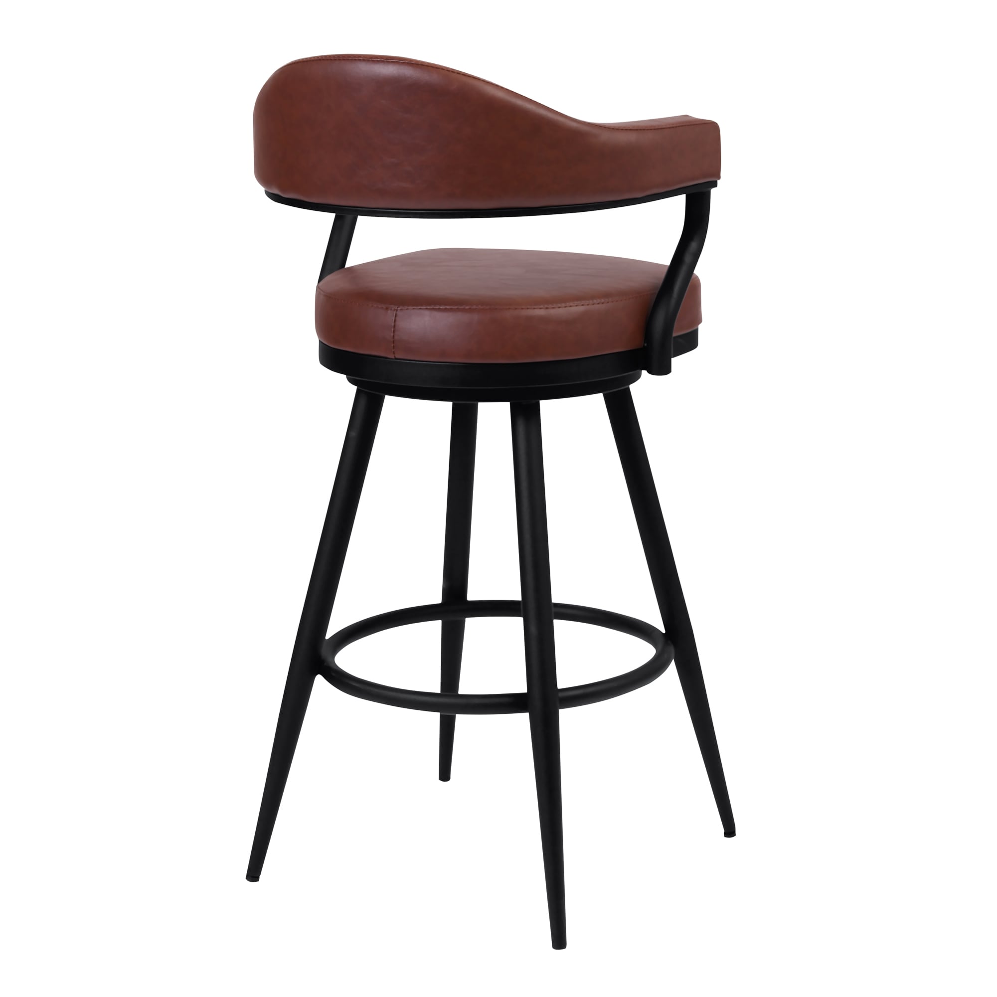 Armen Living LCJTBABLVC26 Black Powder Coated Finish 26.0-in H Counter height Bucket seat Upholstered Swivel Metal Bar Stool with Arms