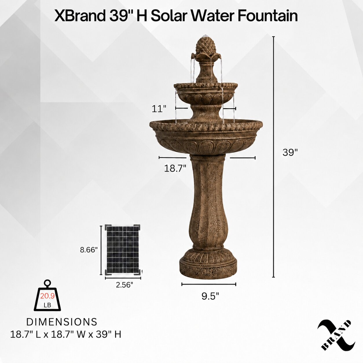 Fountainmサイズ XBrand 39-in H Resin Water Solar Tiered Outdoor Fountain with