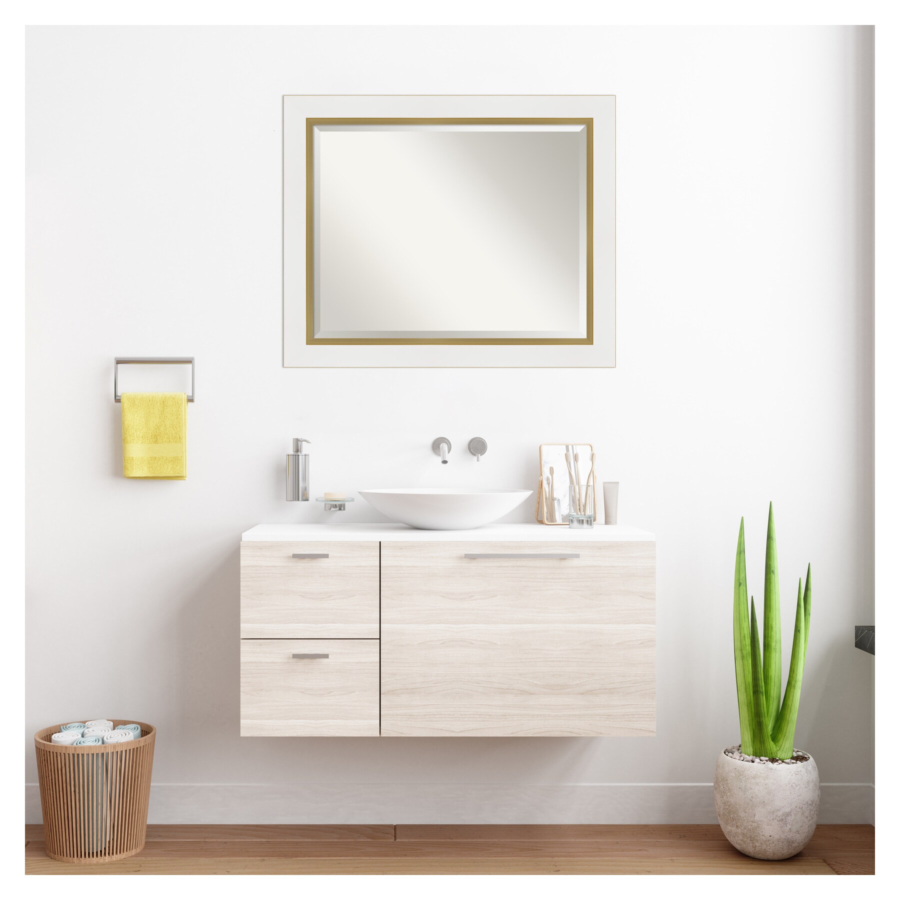 Eva White Gold Rectangular Wall Mirror with Polystyrene Frame