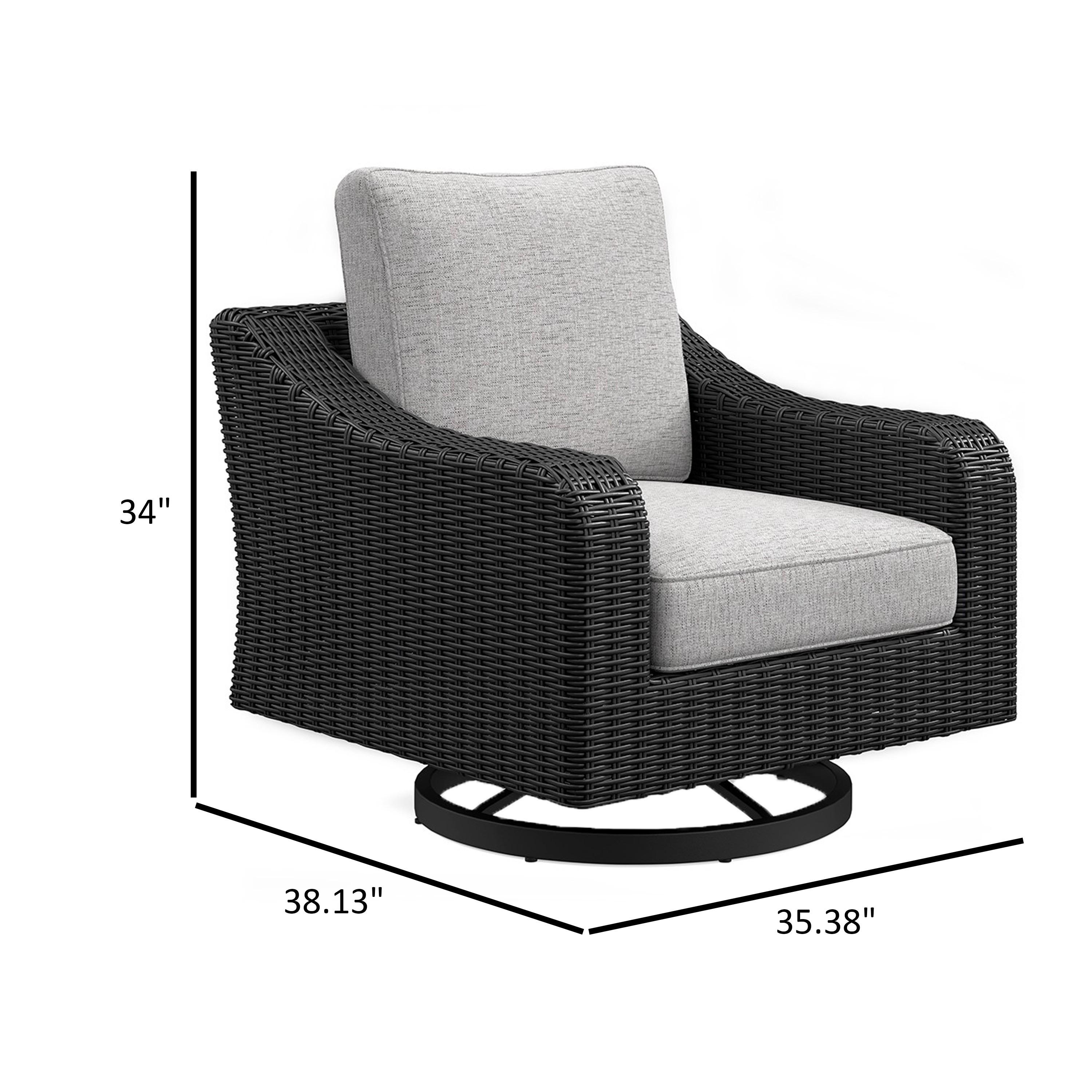 Gray Resin Wicker Swivel Lounge Chair with Cushions