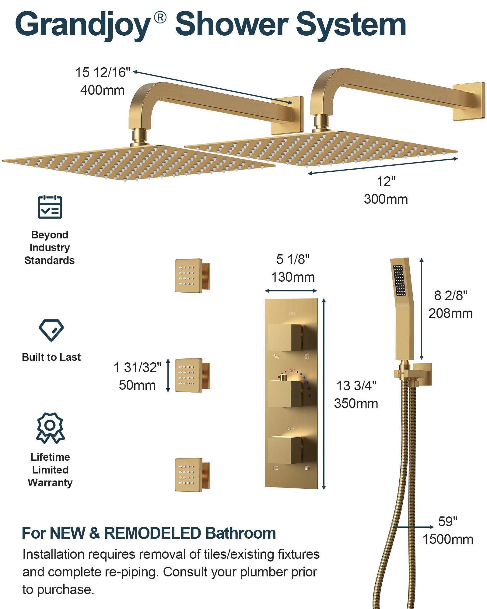 GRANDJOY SFS-1068-GD12 Showerhead-Bar-Panels - View #9
