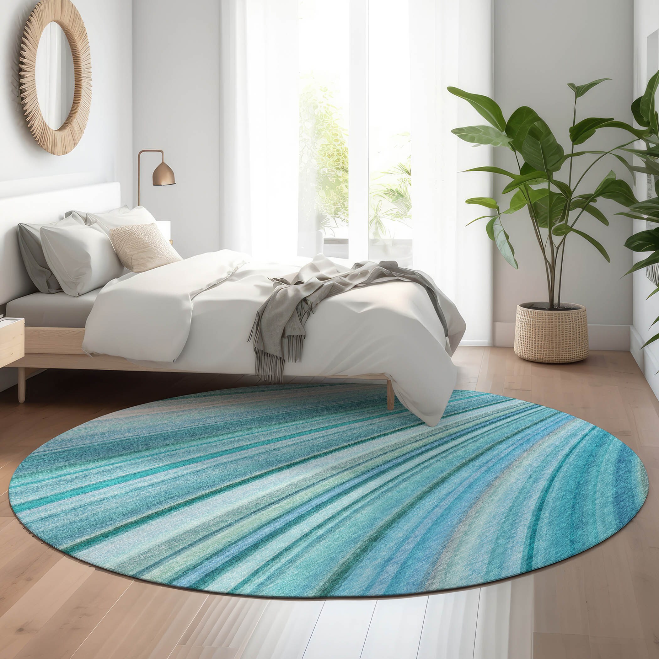 Addison Rugs AMF585TE8RO Mayfield AMF585TE 8 x 8 (ft) Loomed Polyester Teal Round Indoor Geometric Machine washable Area rug