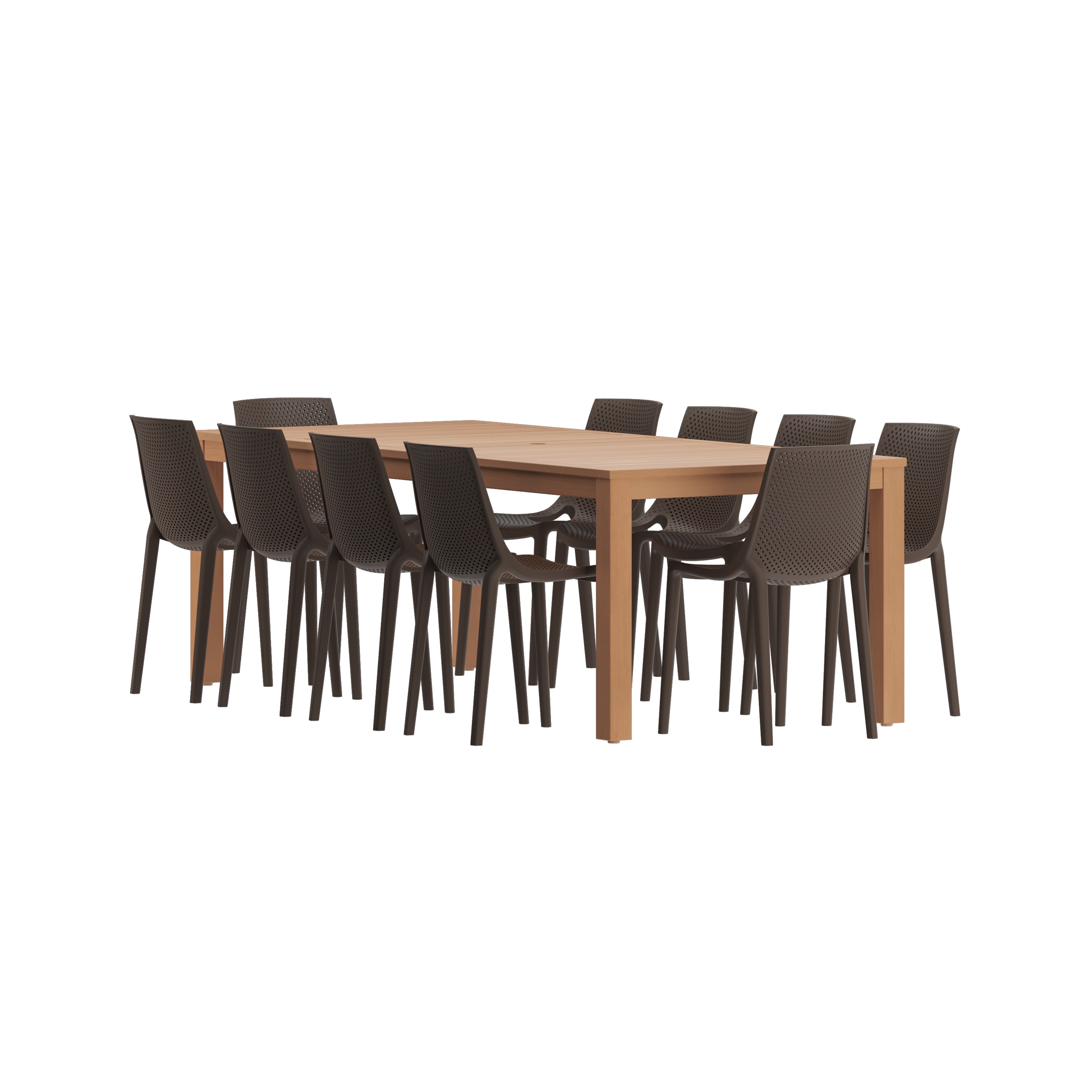 Amazonia ALALT-10VALBR International Home 11 -Piece Light Wood Finish Patio Dining Set Wood Rectangle Table with 10 Stackable Stationary Chairs