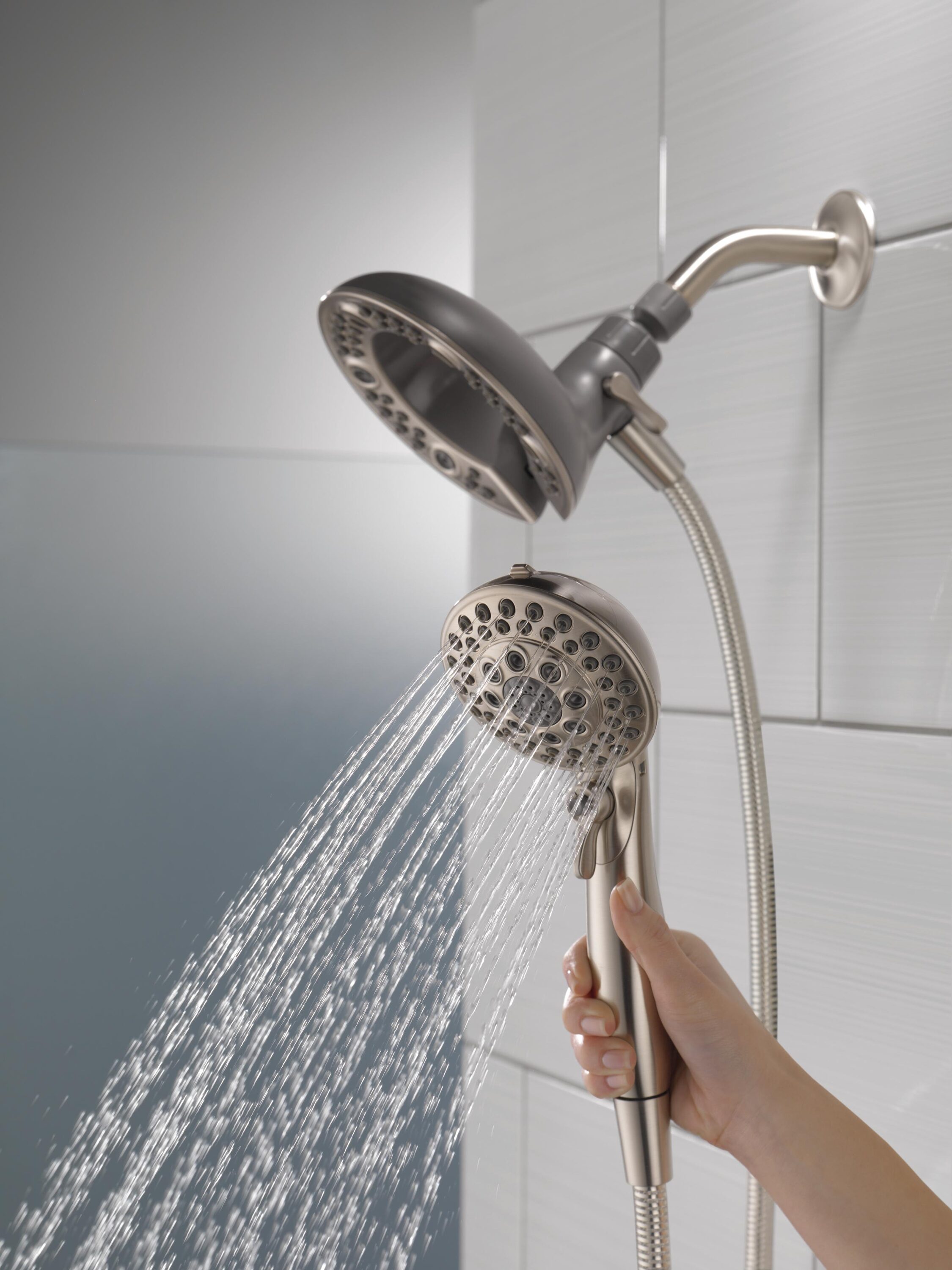 Brushed Nickel Dual Handheld and Rain Shower Head Combo