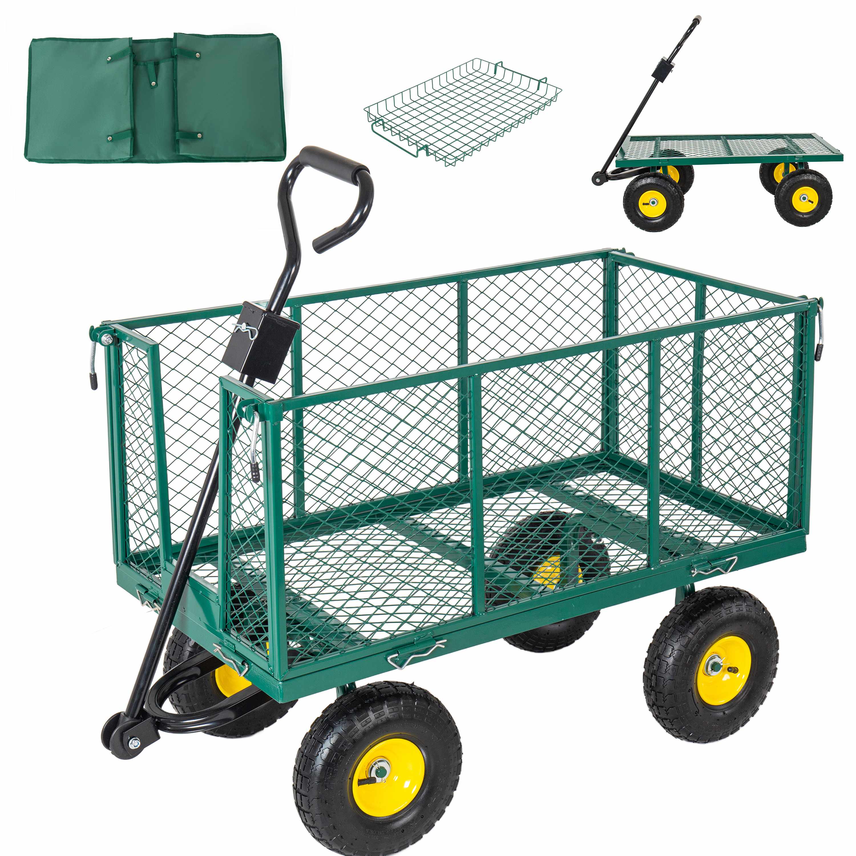 Ama Pear Heavy Duty Pullable Garden Cart Green for Outdoor Yard Transport