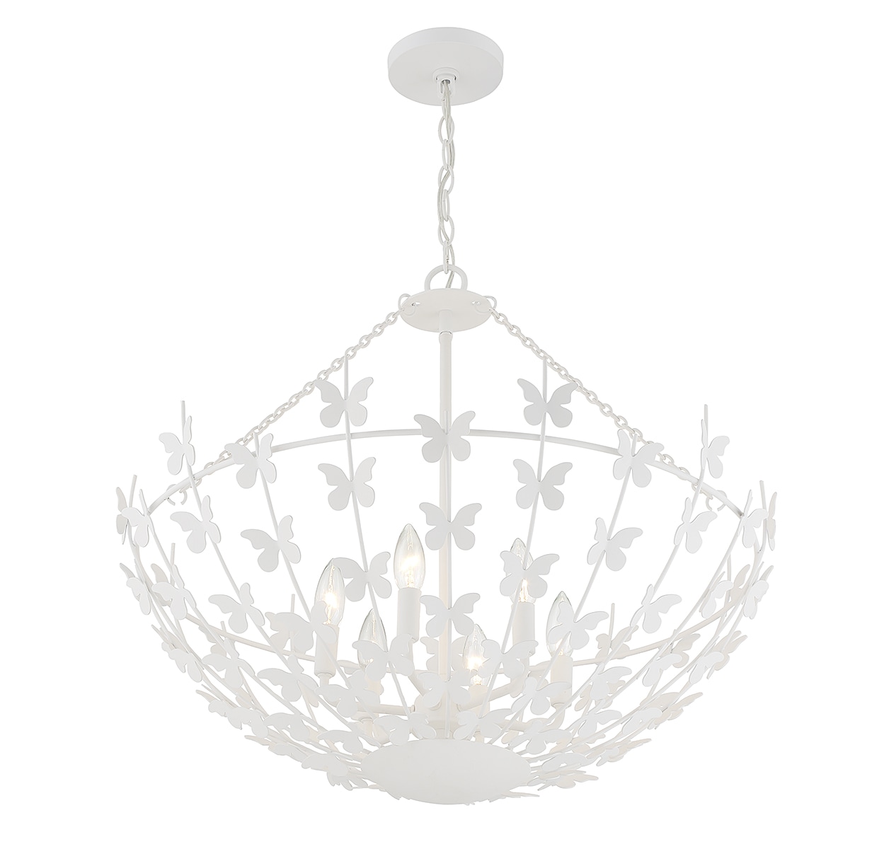 Bisque White Butterfly Bowl 6-Light Incandescent Pendant