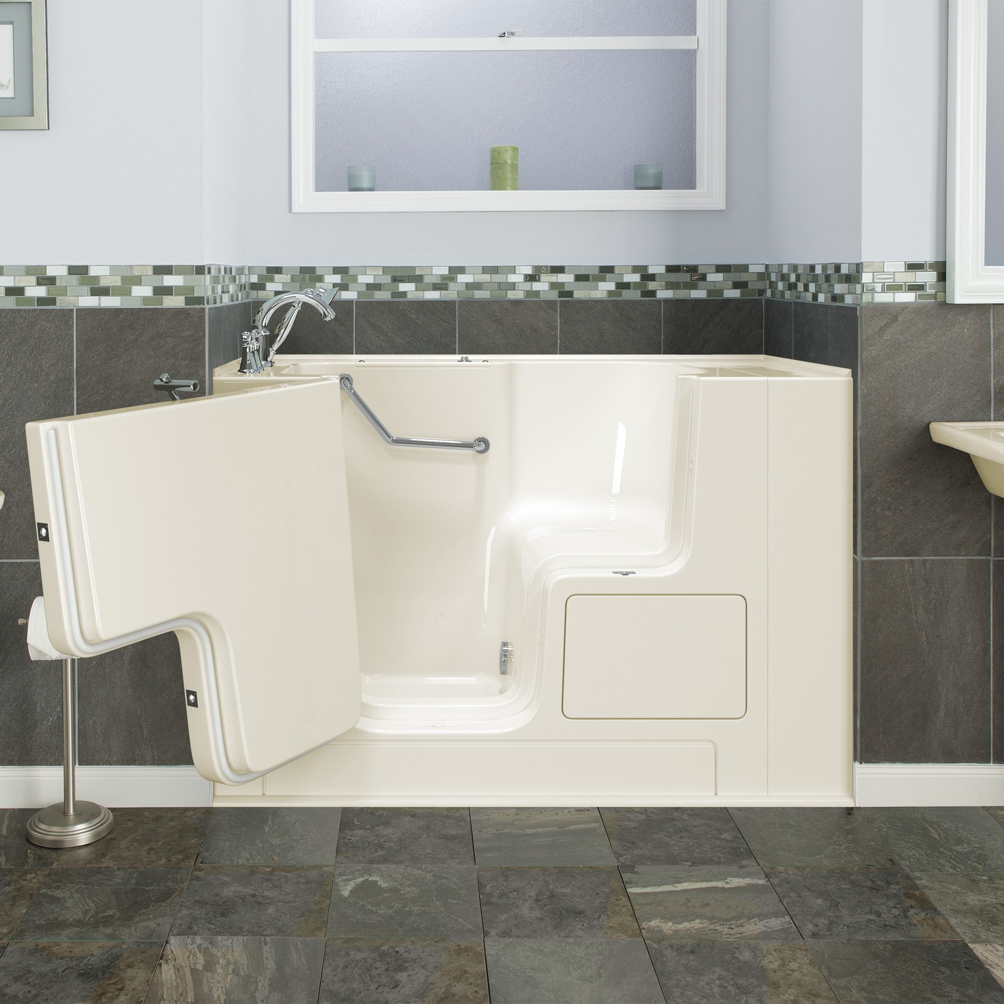 American Standard 3252OD.709.SLL-PC 32.0-Inches x 52.0-Inches Linen Gel-coated fiberglass Rectangular Walk-in Soaking bathtub with Faucet Hand Shower Drain ( Left Drain )