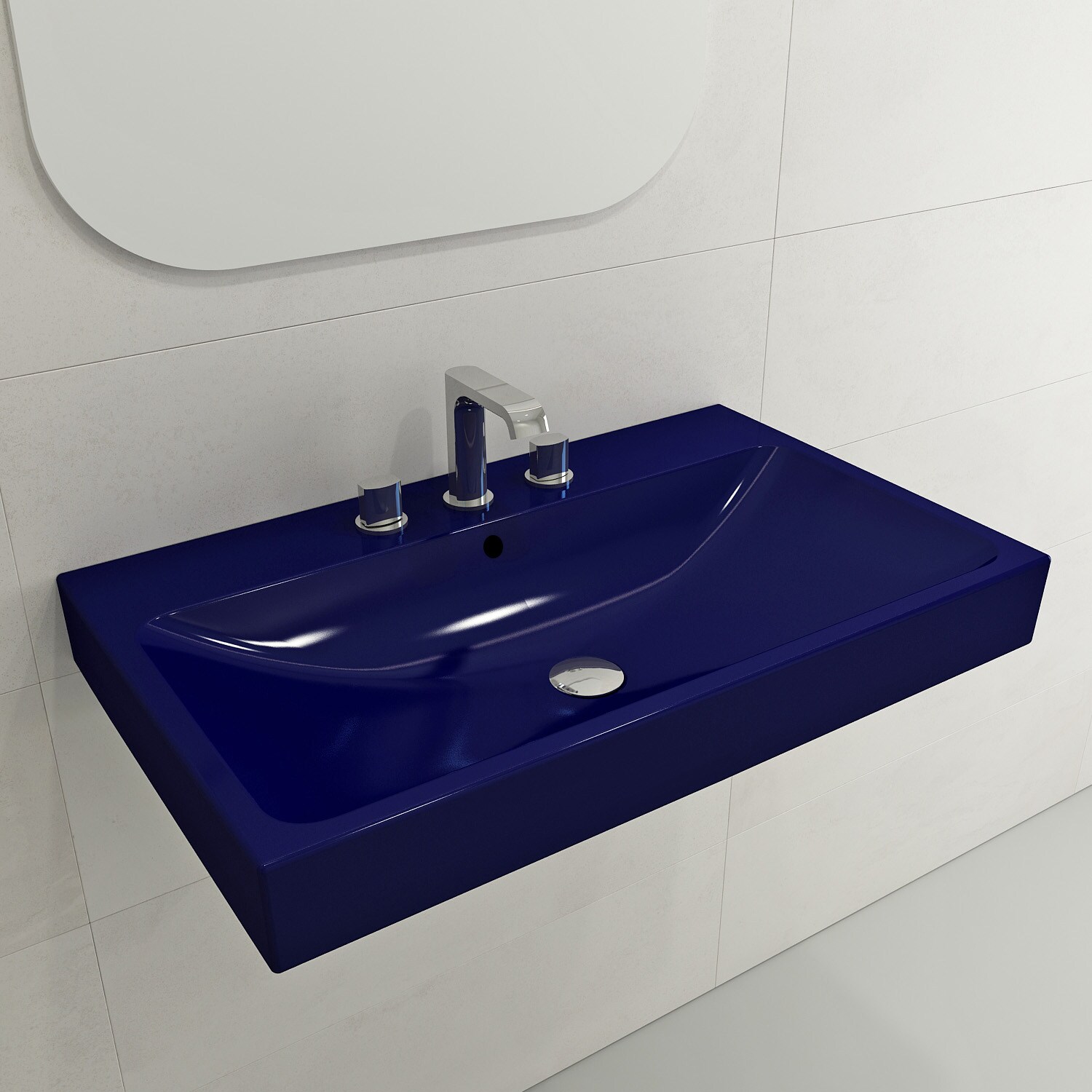 BOCCHI Fire Clay Wall-mount Rectangular Modern Sapphire Blue Bathroom ...
