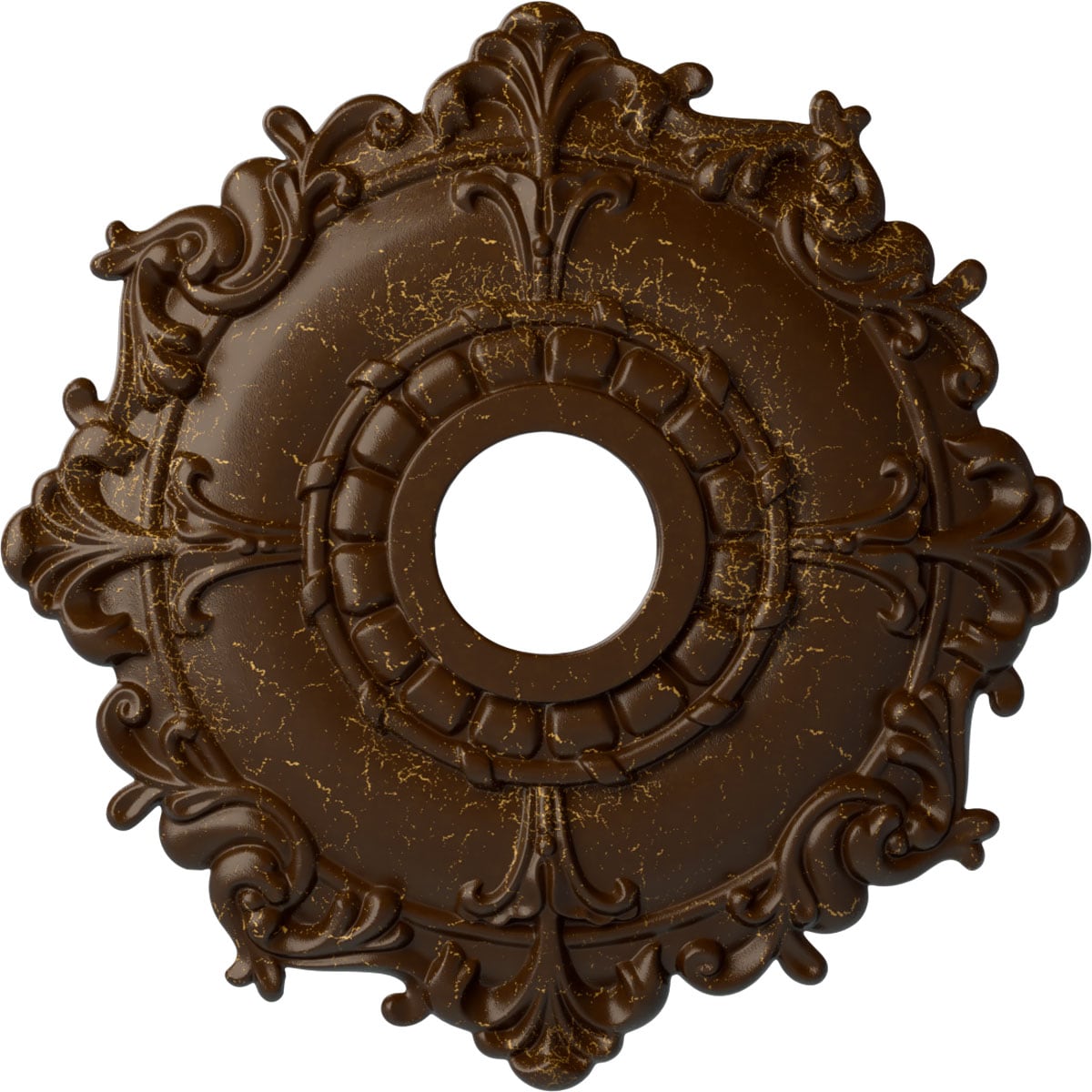 Ekena Millwork CM18RLRBC Riley 18-in W x 18-in L Painted Root Beer Crackle Polyurethane Whole Ceiling Medallion