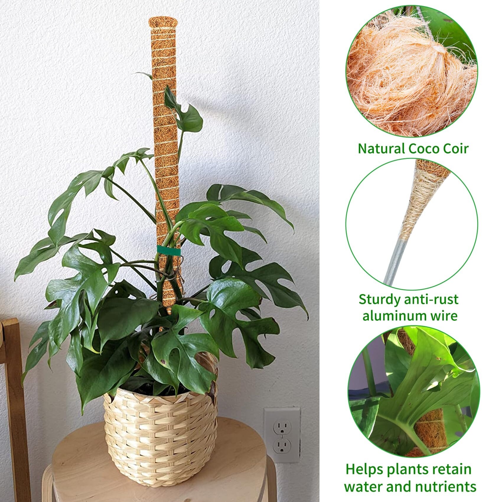 Adrinfly 4 pack 26 inch moss pole bendable coir fiber plant support stakes for climbing plants indoor garden trellis for monstera pothos one_size