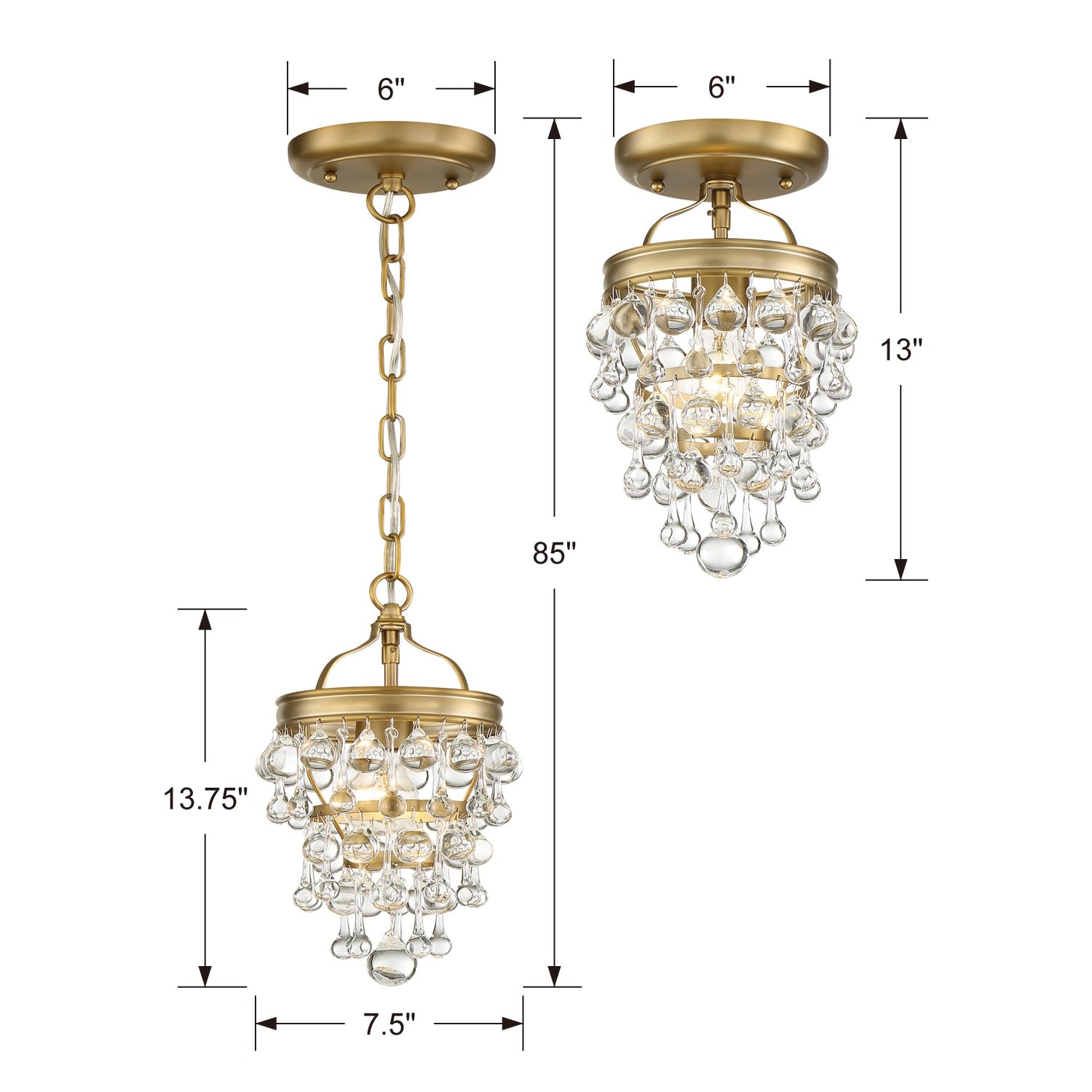 Calypso Vibrant Gold Globe Chandelier with Clear Glass Drops