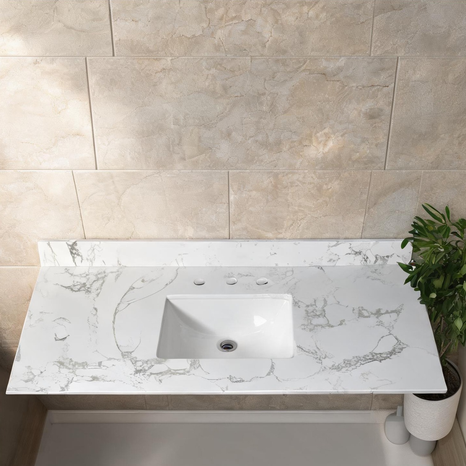 Watnature Gray-Toned Marble Vanity Top 43x22 with Undermount Sink and Backsplash