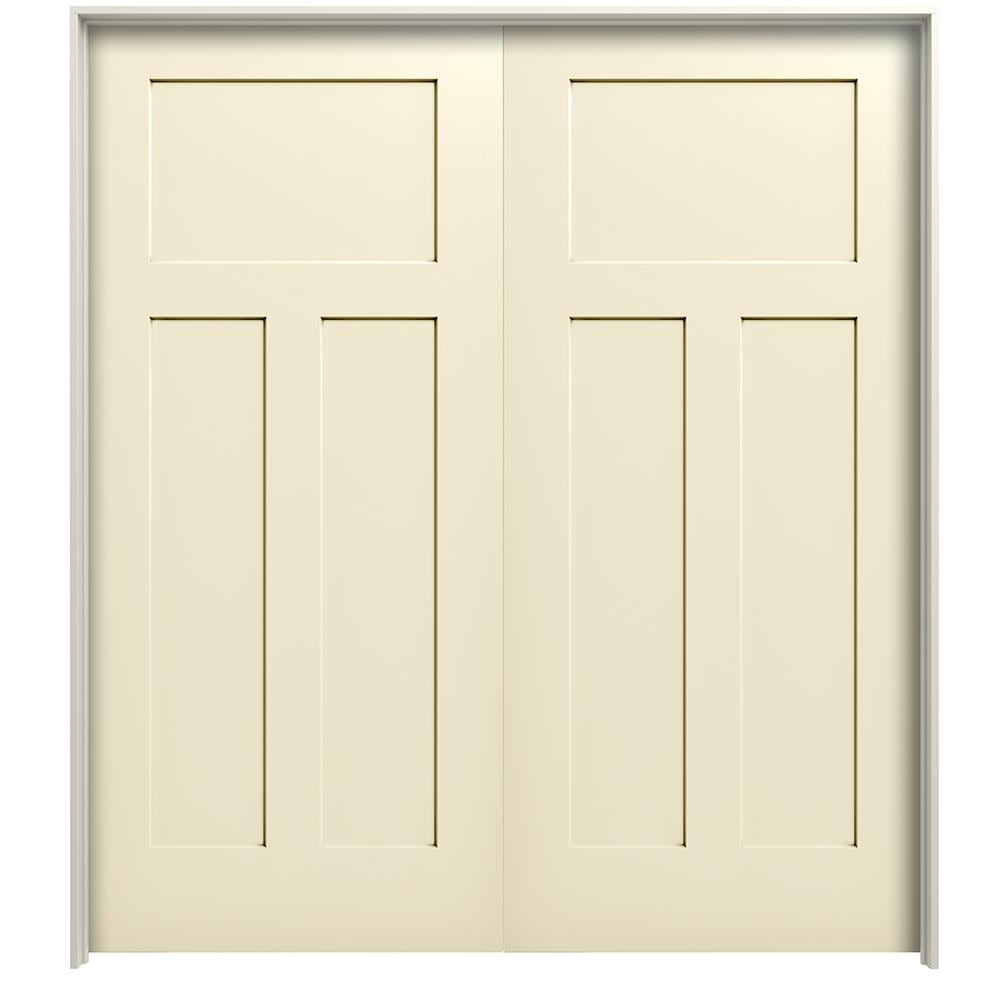 RELIABILT LO1003007 60-in x 80-in Cream-n-Sugar Hollow core 3-panel craftsman Reversible/Universal Smooth Prefinished Molded composite Flat Jamb Double Prehung Interior Door