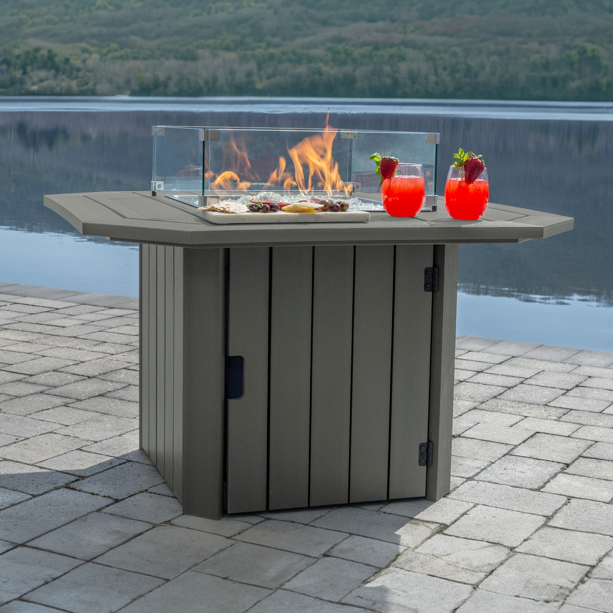 highwood AD-FIREPIT01-CGE Oasis 40-in W 55000 Maximum BTUs Stainless steel Square Portable Liquid propane Fire pit table