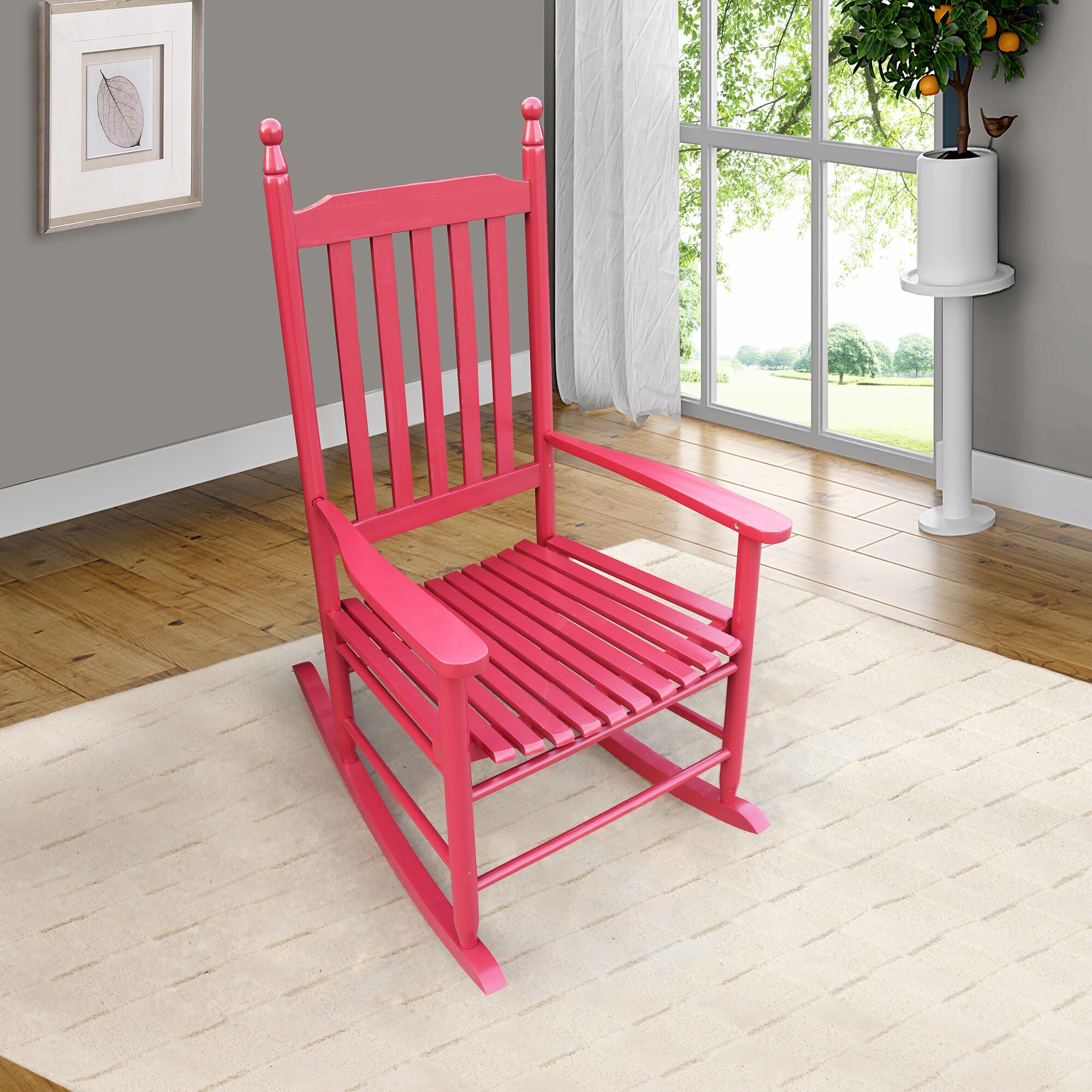 Gaierptone CRXHTG39LVE Rocking Chair Pink Wood Frame Rocker Rocking Chair with Slat Seat