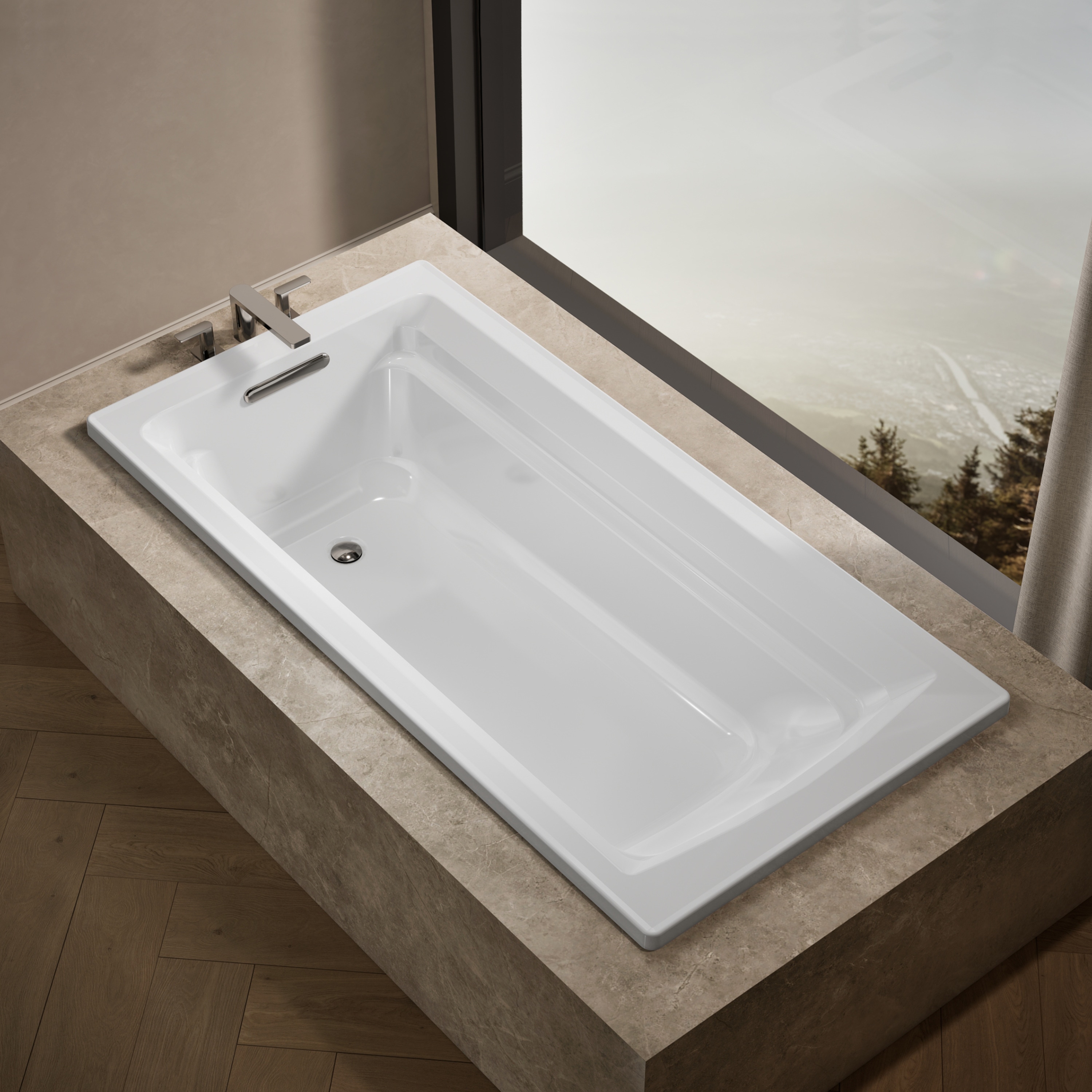 KOHLER 1948-0 Archer 32.0-in x 66.0-in White Acrylic Rectangle Drop-in Soaking Bathtub ( Reversible Drain )
