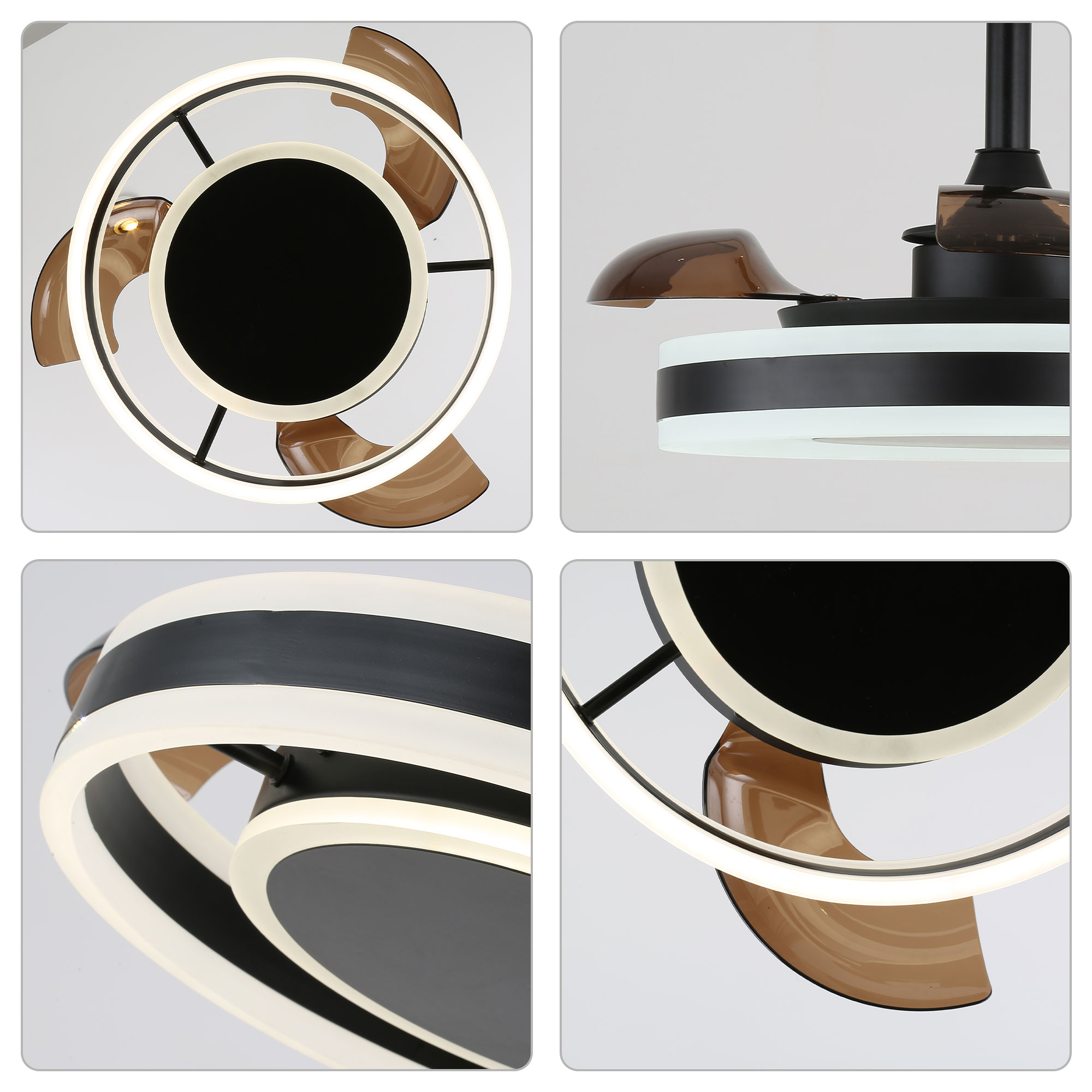 22-Inch Black Modern Ceiling Fan with Clear Blades and LED Light