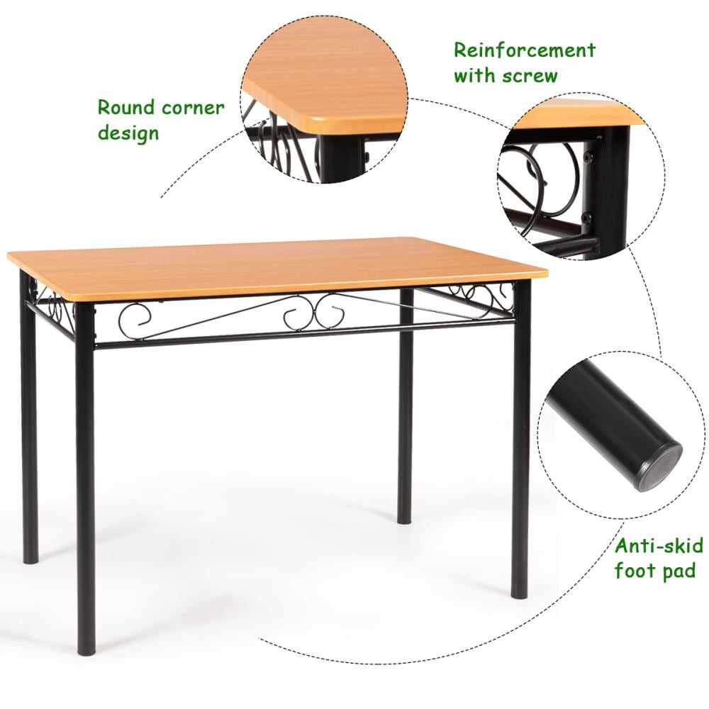 Elegant Hollow-Carved 5-Piece Wood & Metal Dining Set in Wooden Color
