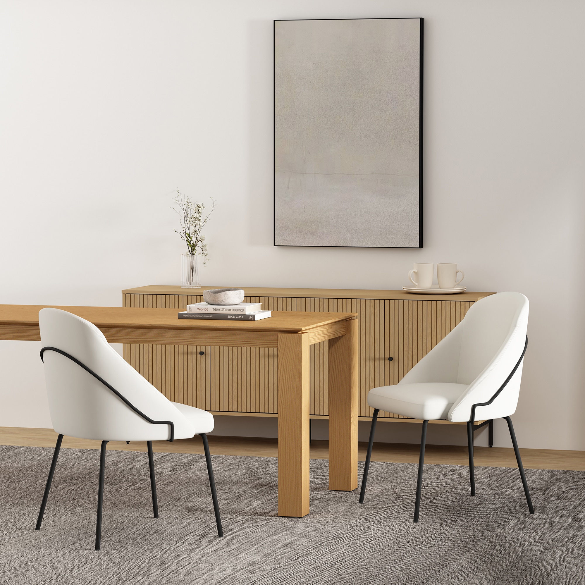 Manhattan Comfort 2-DC100-BWH Gracie Modern Leatherette Dining Chair with Steel Legs in White and Black - Set of 2