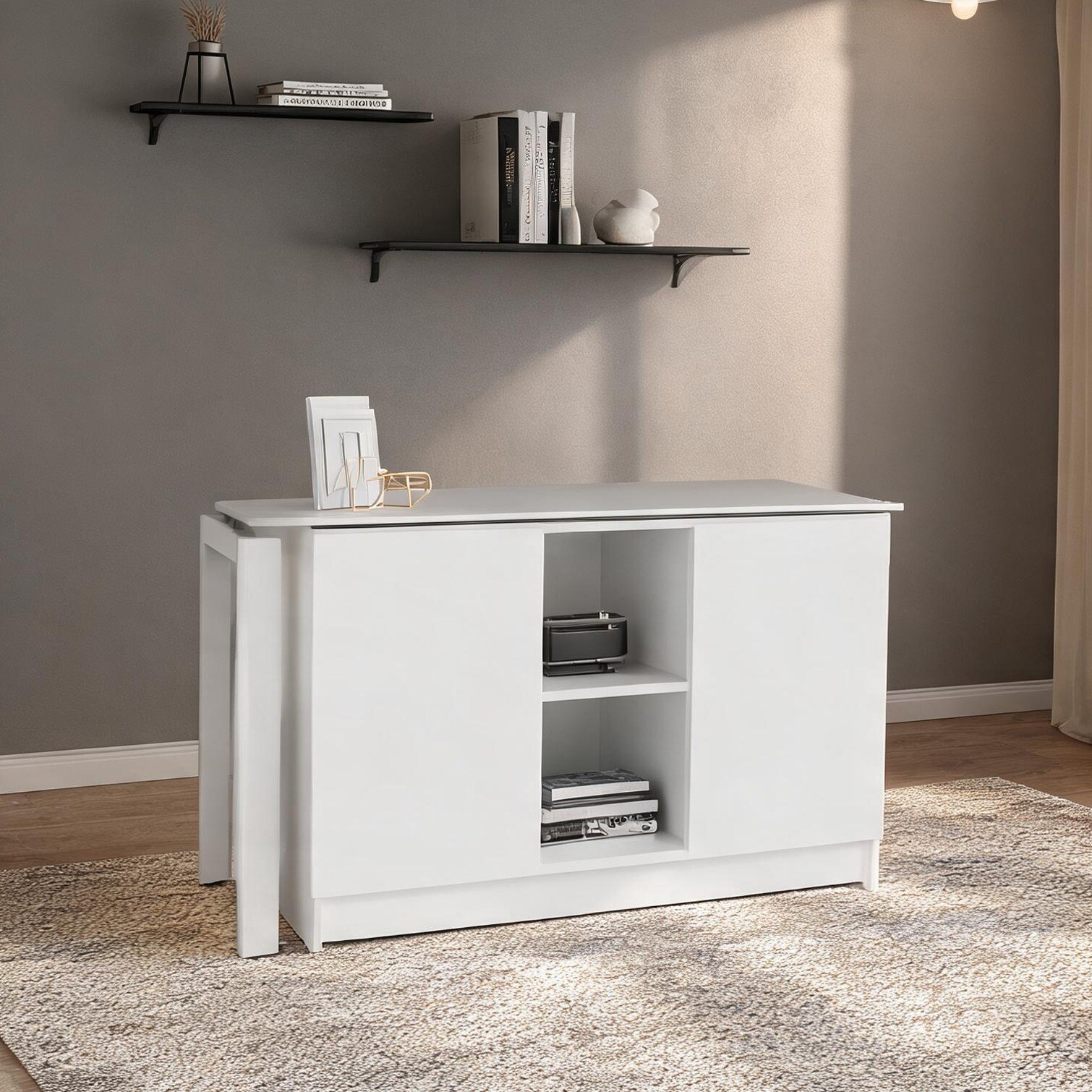 Watnature Space-Saving 2-Shelf Writing Desk in White-Toned Particle ...