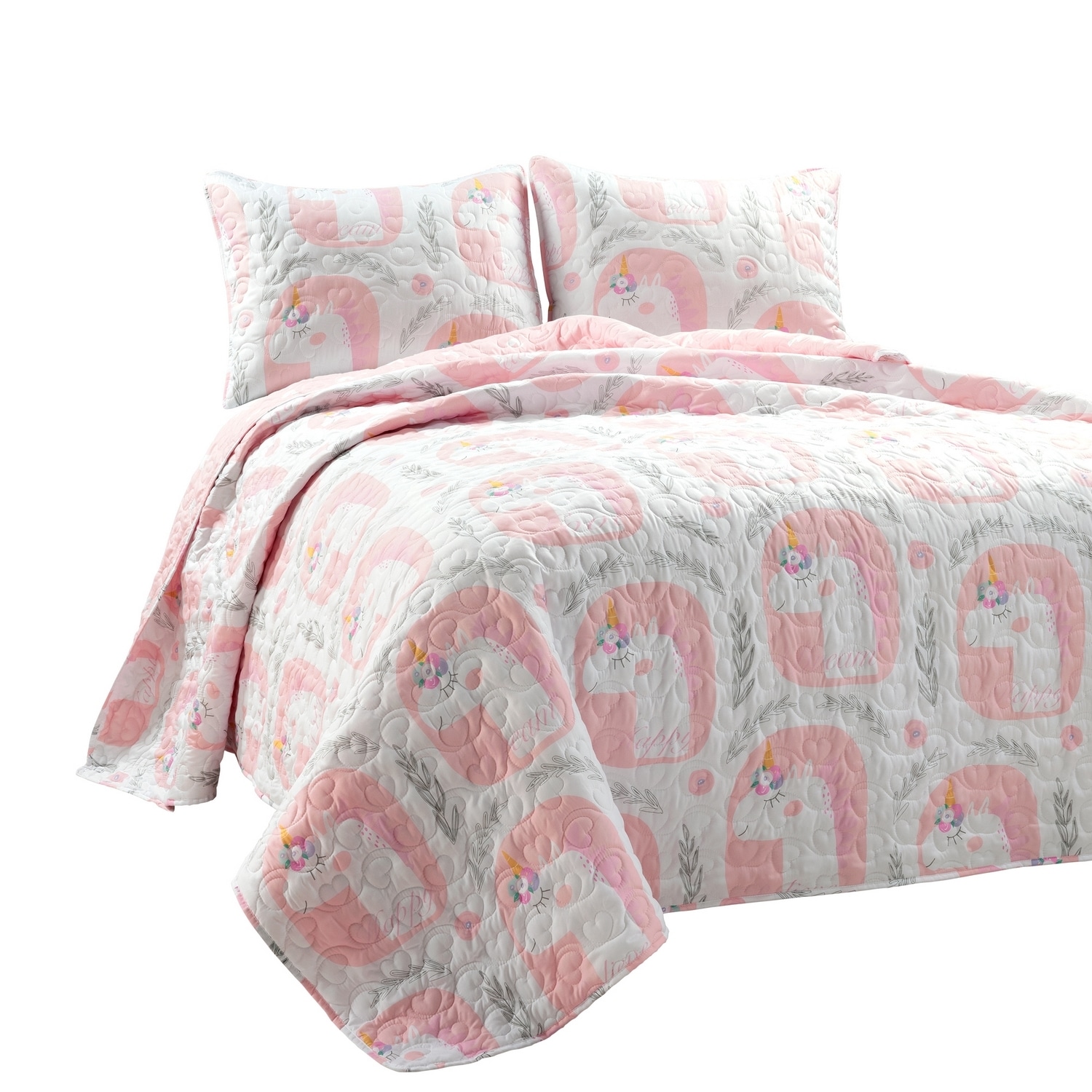 Pink Twin Reversible Microfiber Unicorn Quilt Set