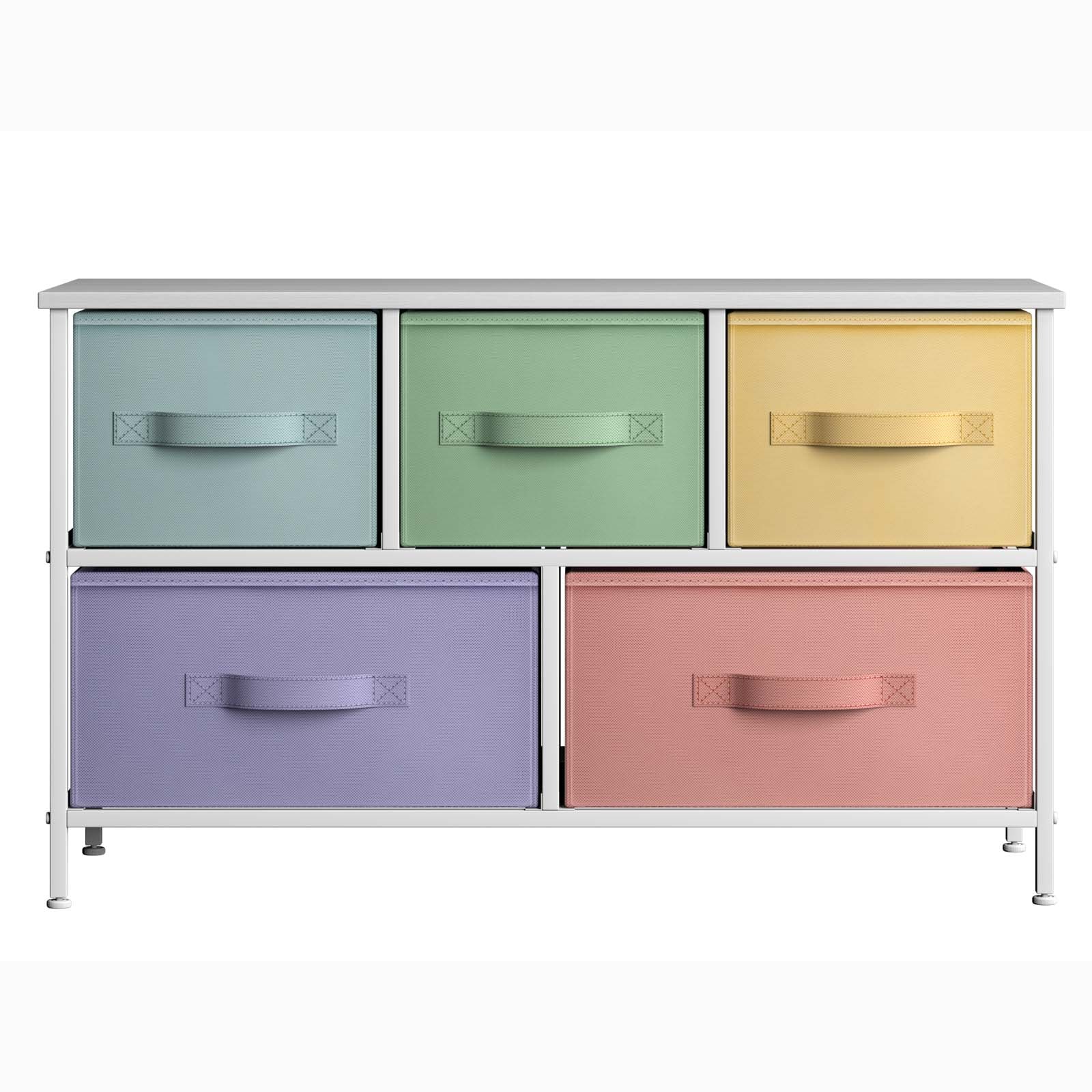 SORBUS  5 Drawers DresserStorage Unit with Steel Frame Wood Top Fabric Bins for Bedroom Closet Office and more
