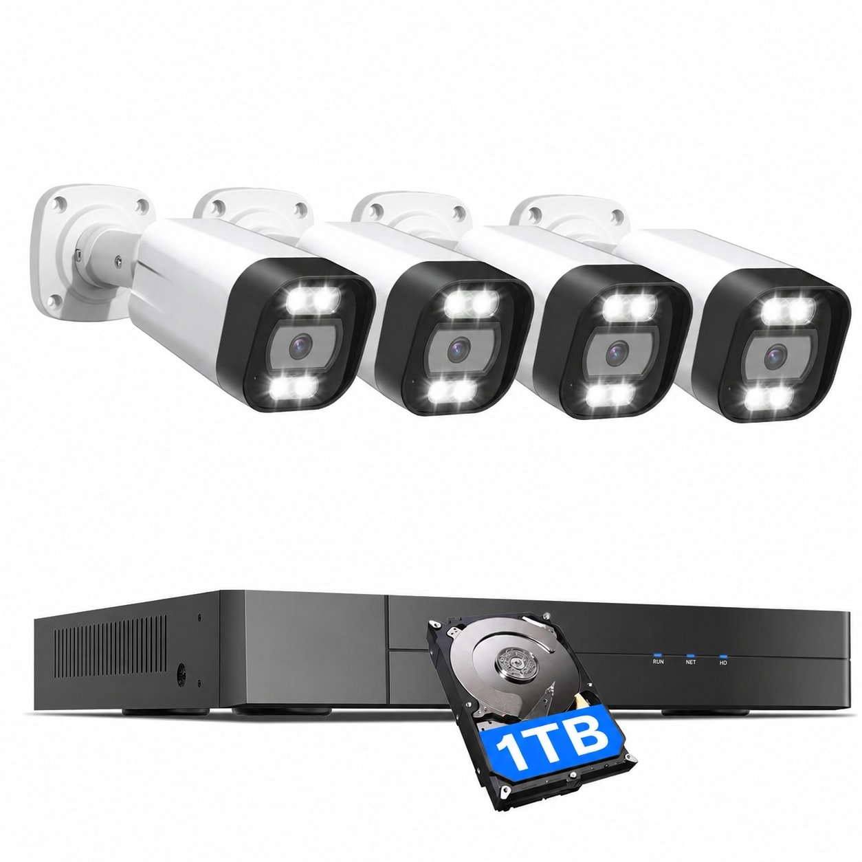 Aoibox  4K PoE Security Camera System with 4 x 5MP IP Cameras 16 Channel 8MP NVR Human Vehicle Detection 3TB HDD