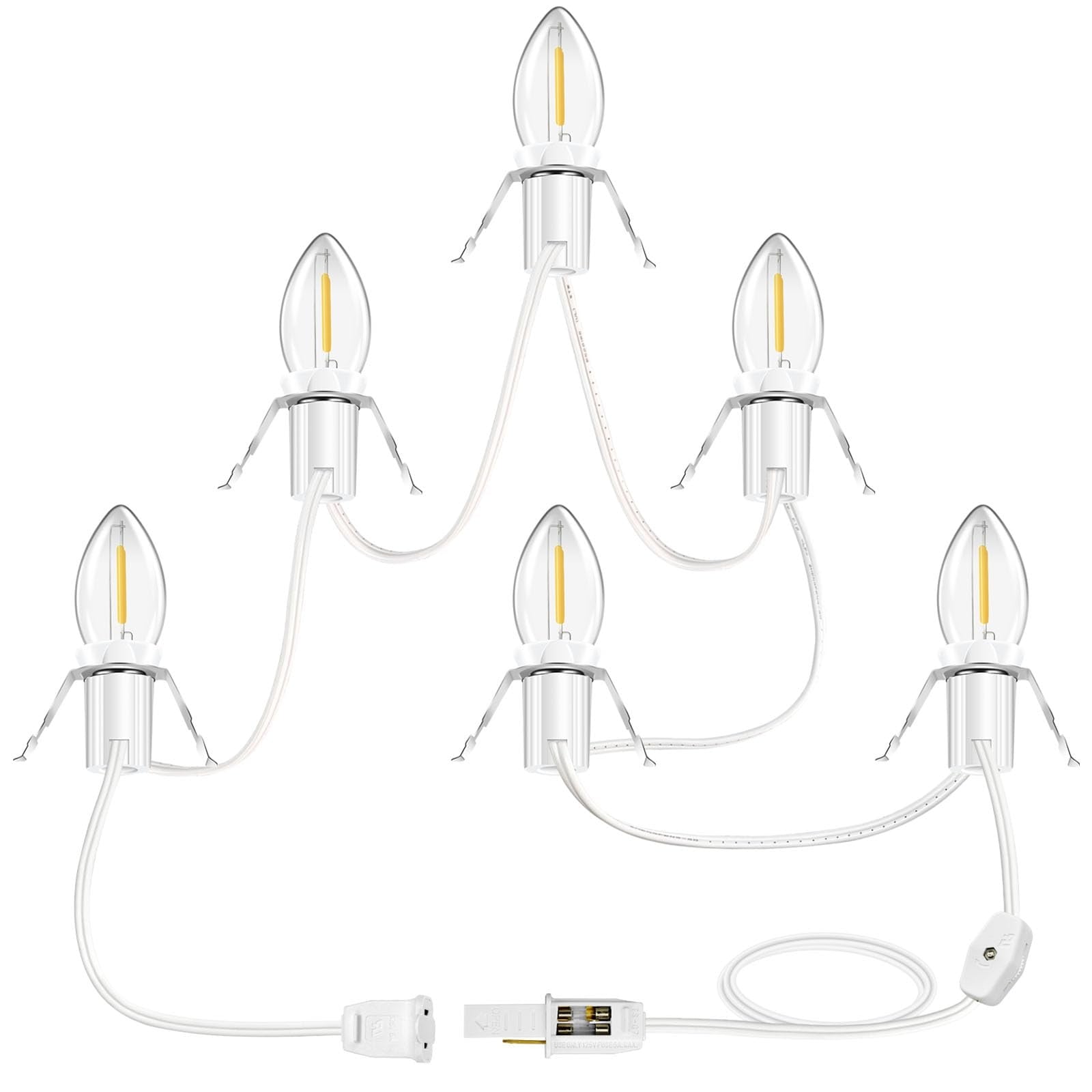 AOIZGMY  1 Pack 6 LED Christmas Village Light Cord 11.8 ft with C7 E12 Base Bulbs Inline Switch and Spare Fuse for Salt Lamp Halloween Pumpkin Xmas House